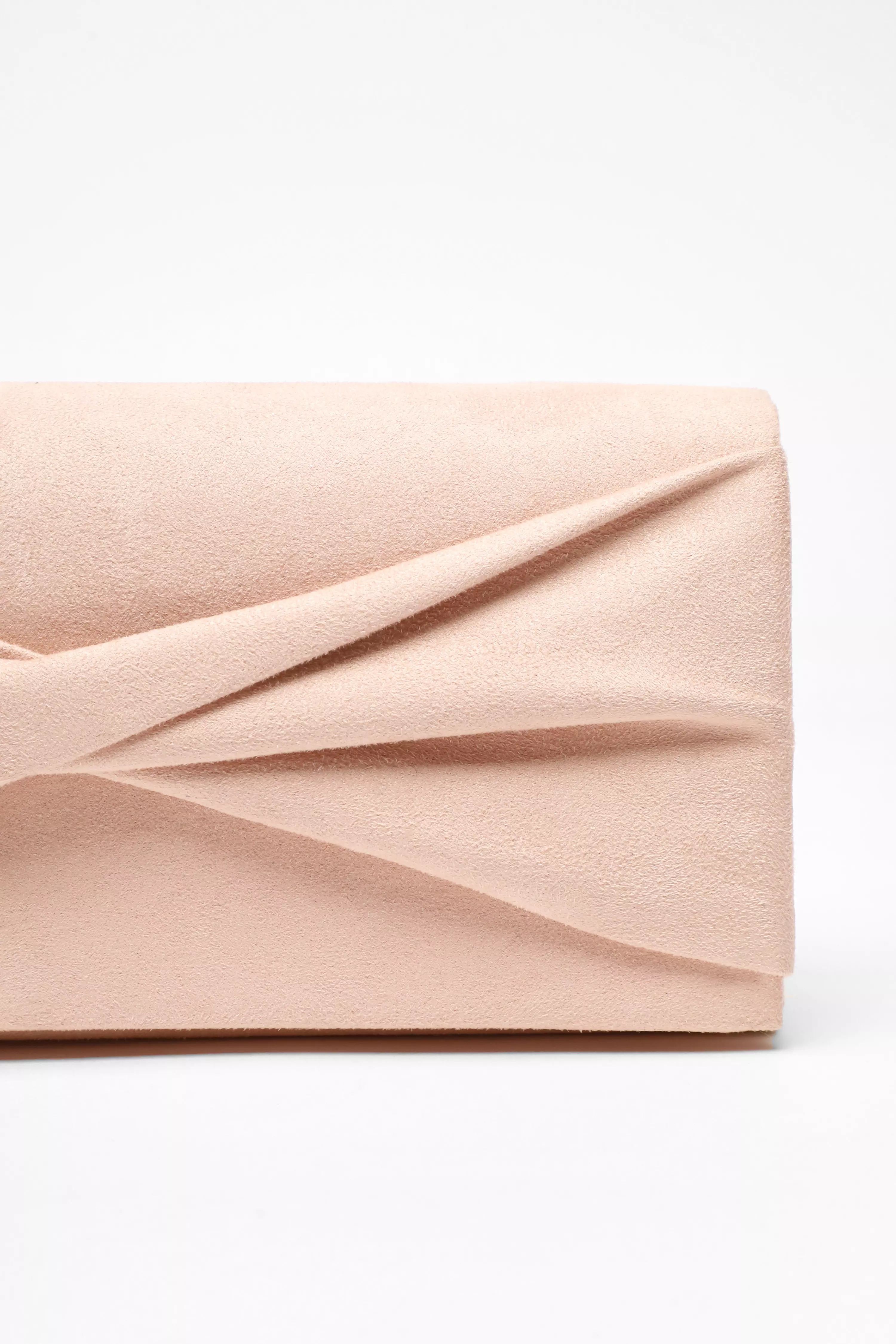 Blush Faux Suede Twist Clutch Bag