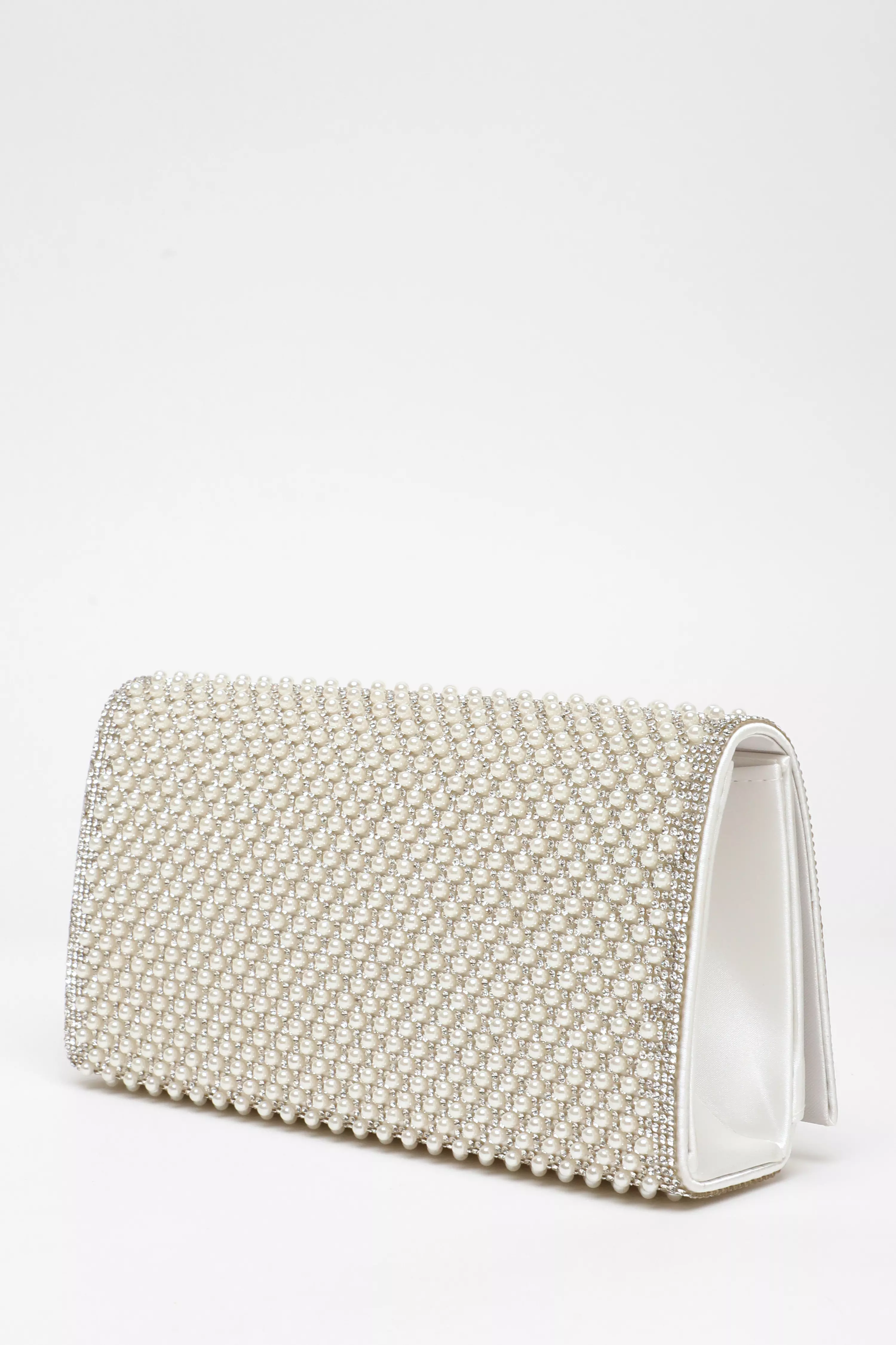 Bridal White Pearl Embellished Clutch Bag