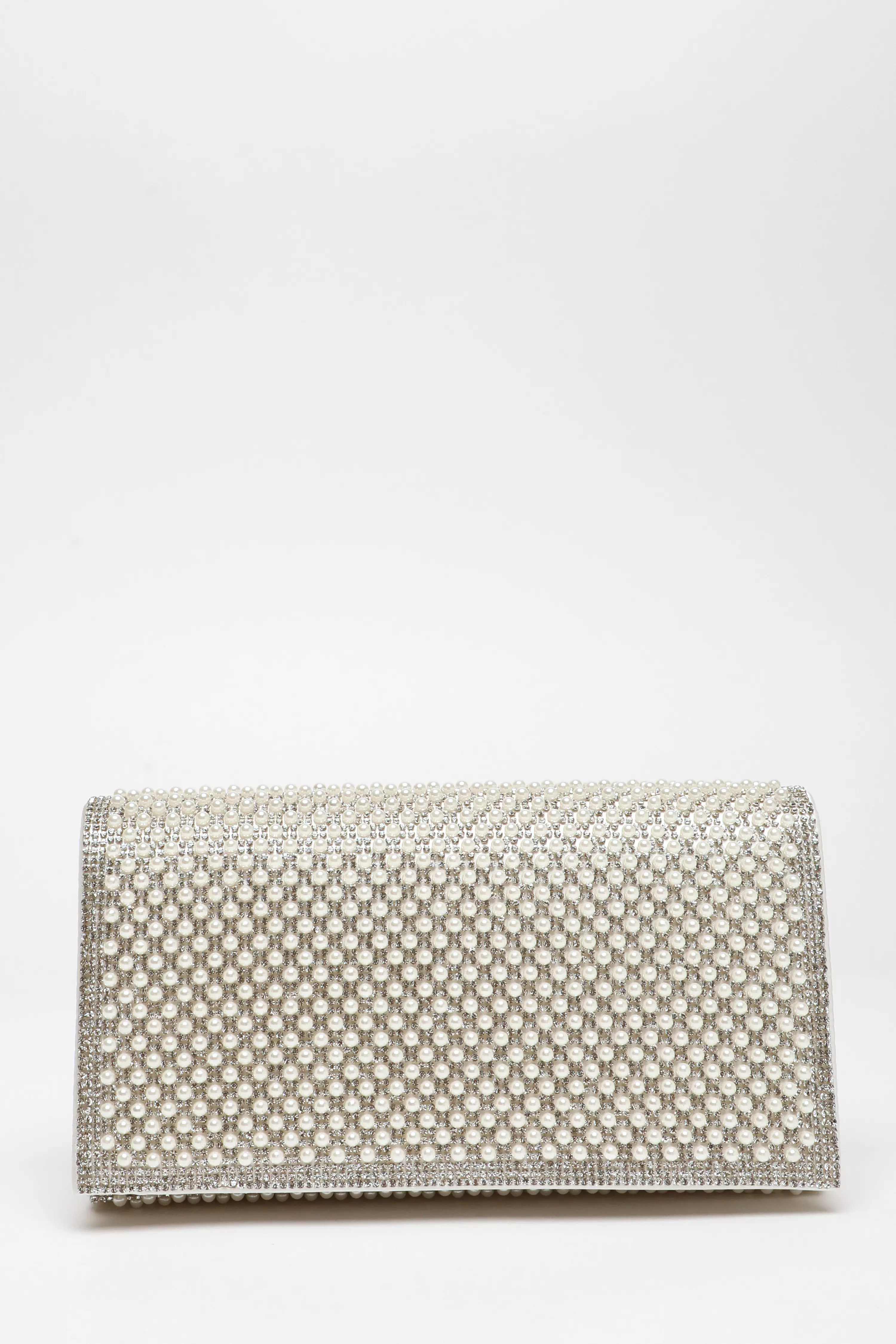 Bridal White Pearl Embellished Clutch Bag