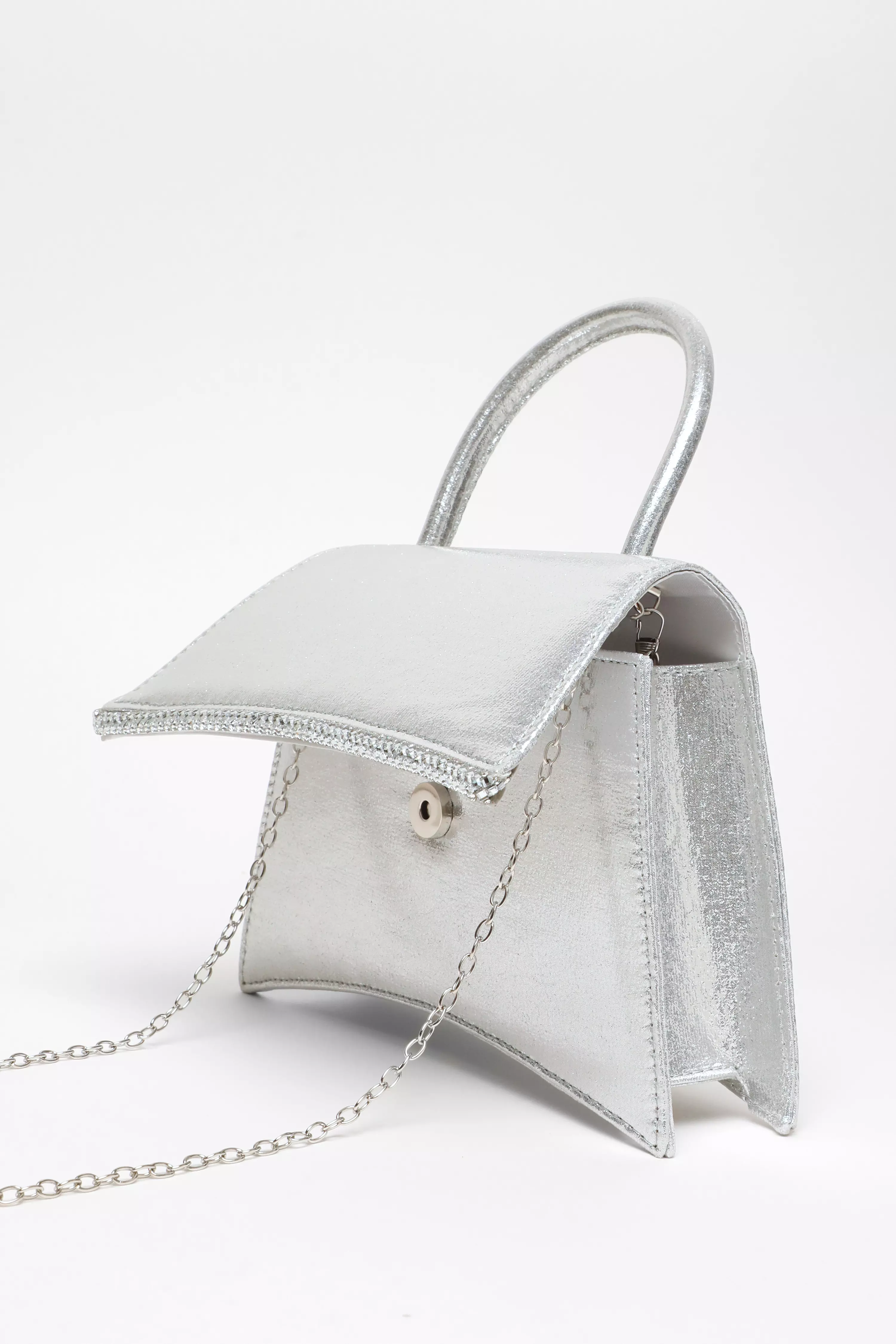 Silver Diamante Trim Mini Tote Bag