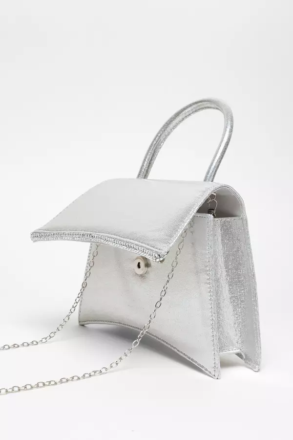 Silver Diamante Trim Mini Tote Bag