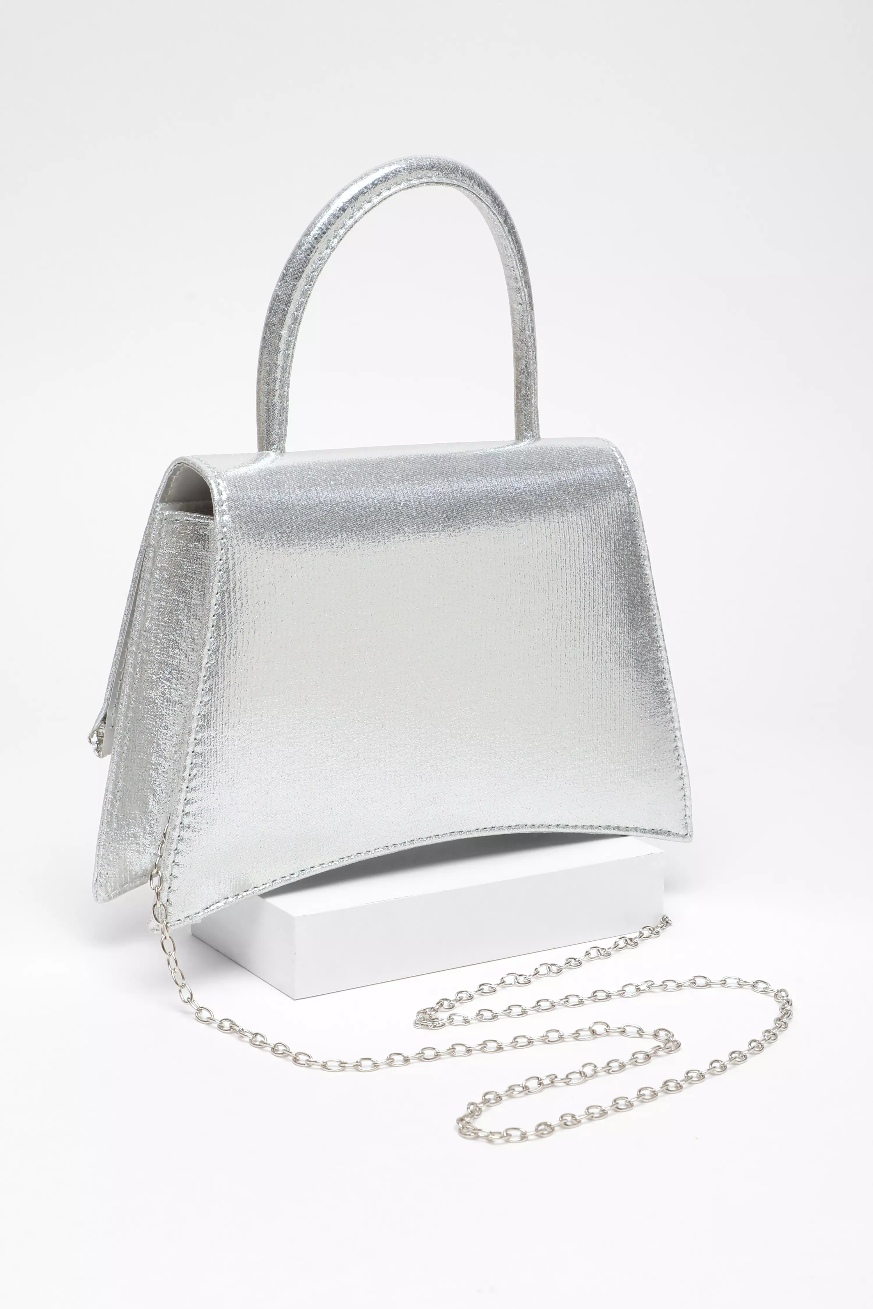 Silver Diamante Trim Mini Tote Bag