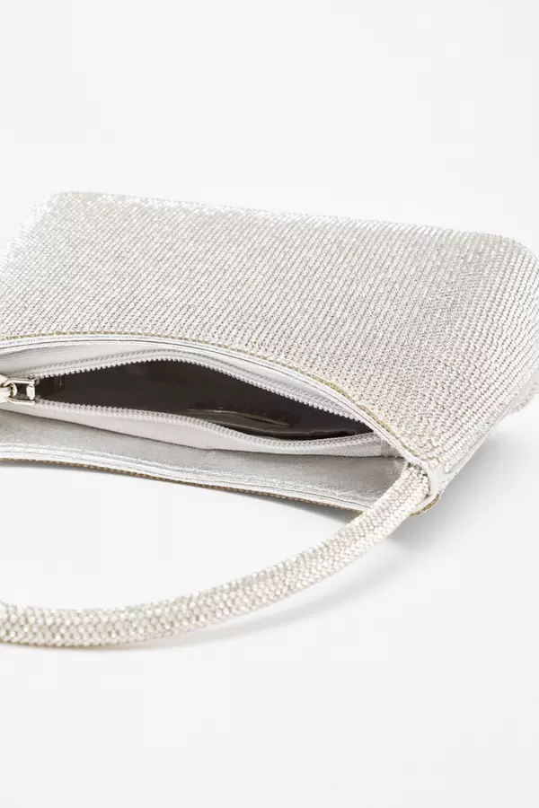Silver Diamante Mini Top Handle Bag