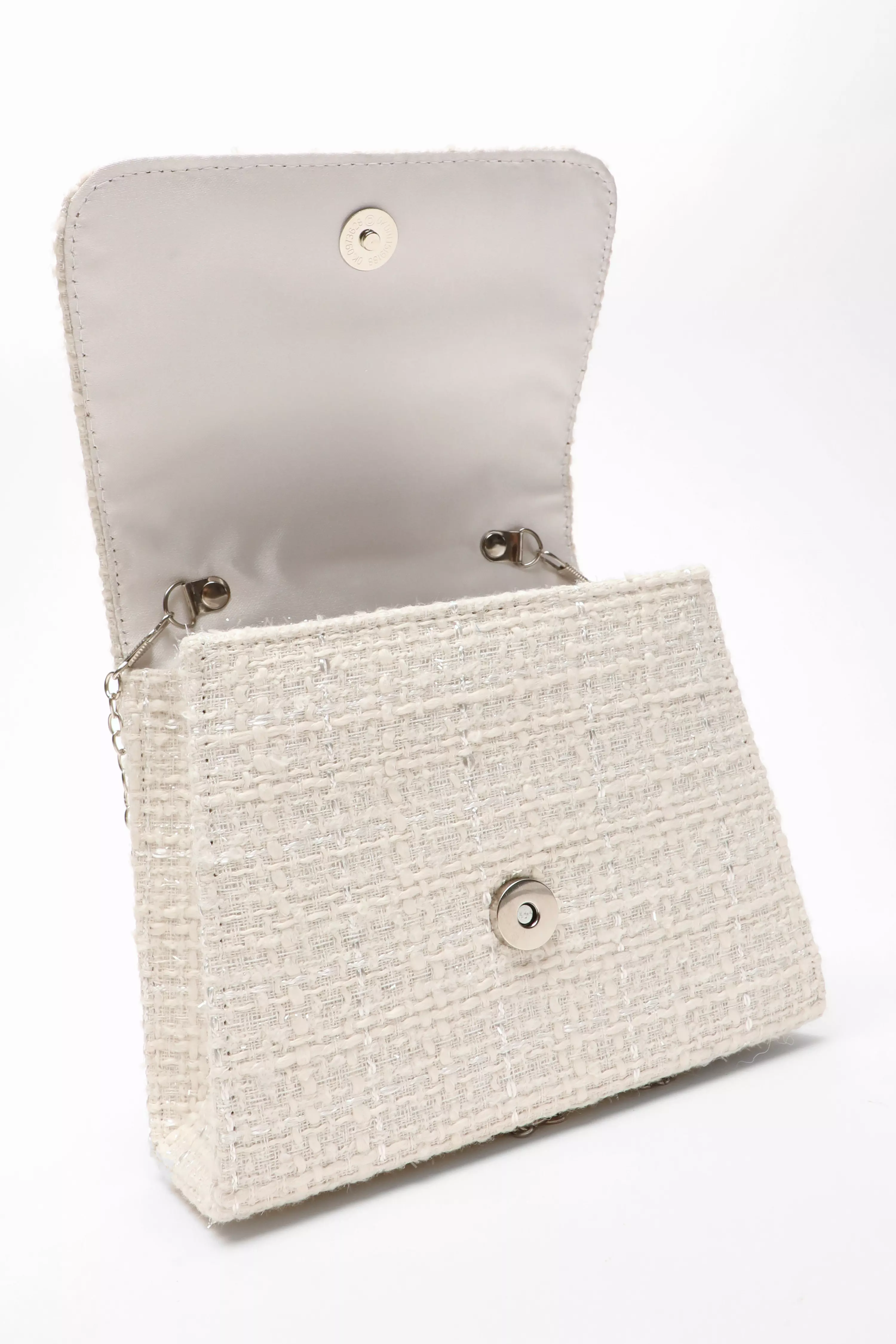 Cream Boucle Pearl Handle Bag