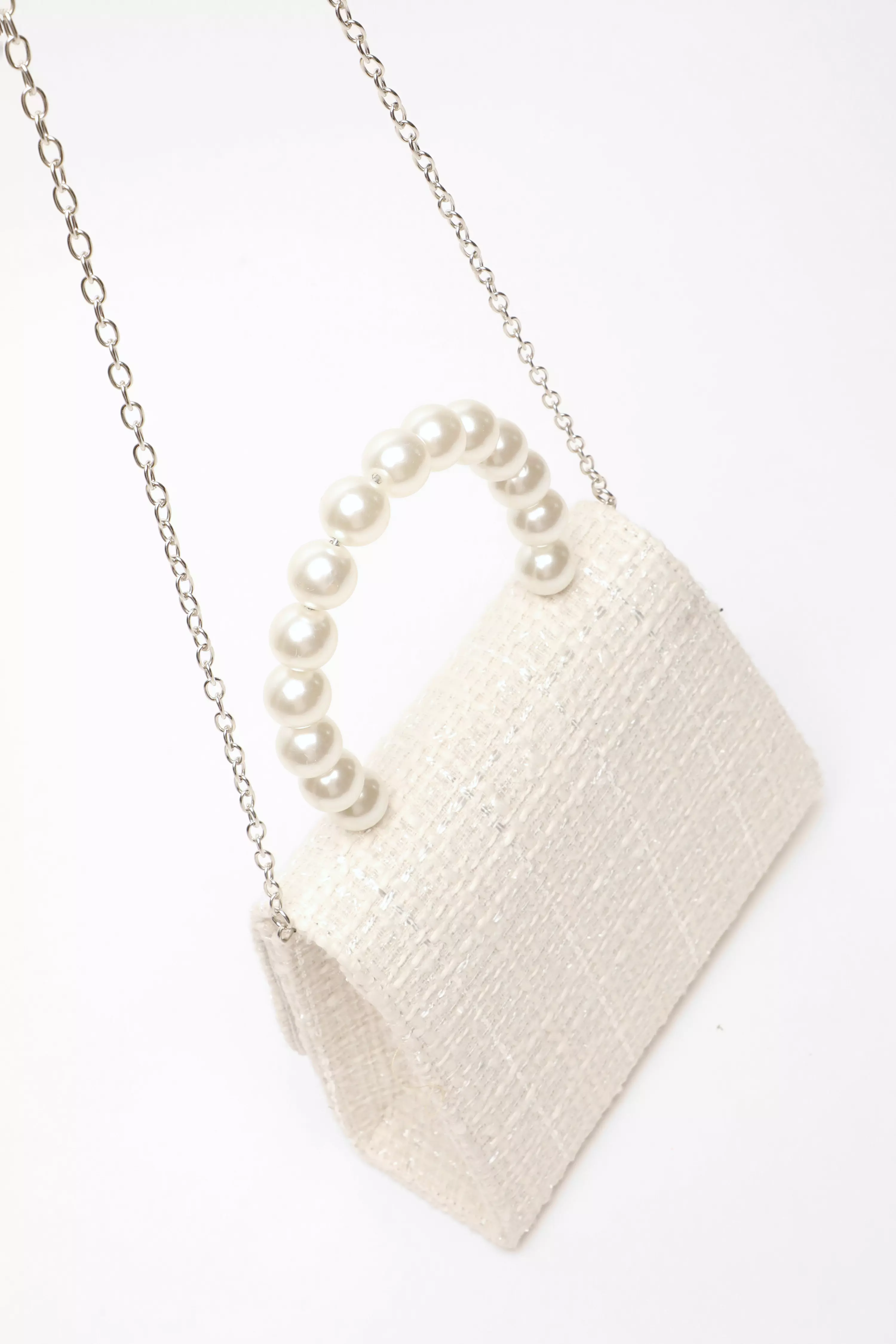 Cream Boucle Pearl Handle Bag