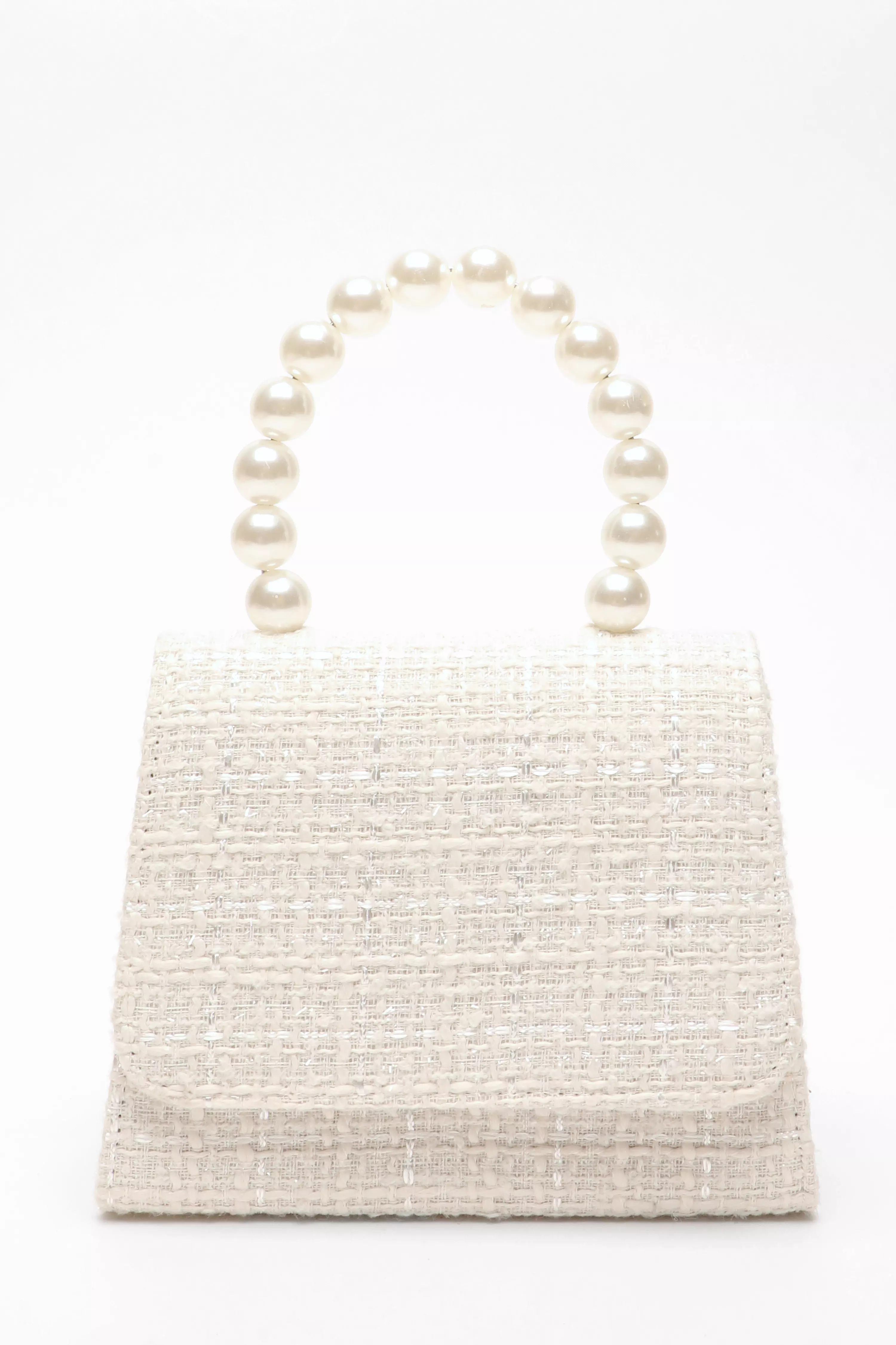 Cream Boucle Pearl Handle Bag