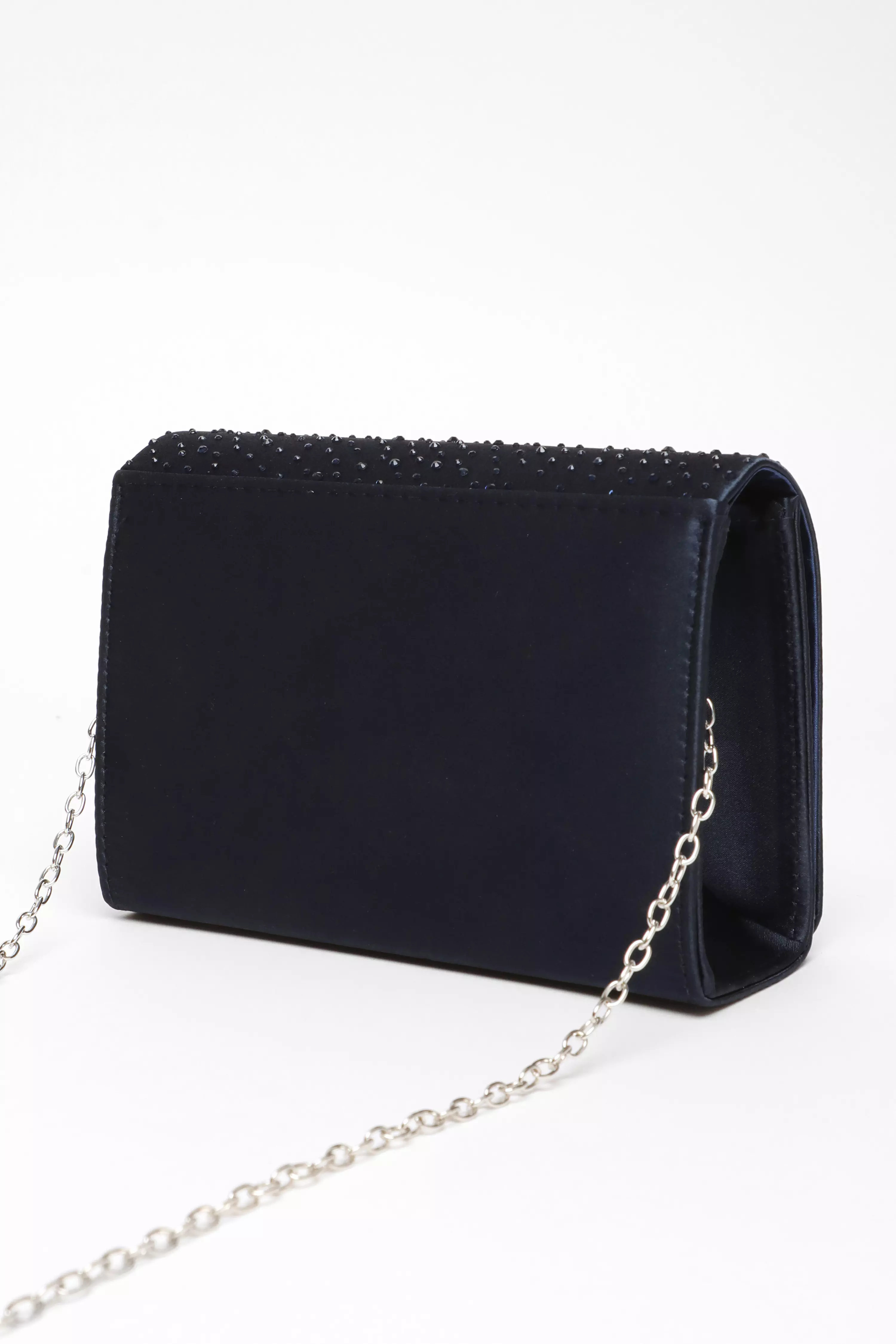 Navy Satin Embellished Clutch Bag