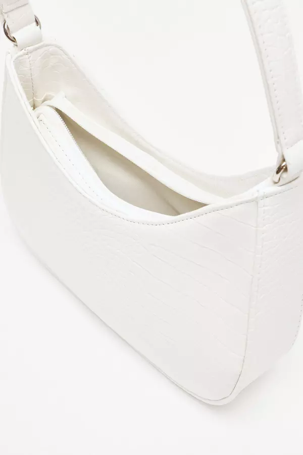 White Croc Faux Leather Shoulder Bag