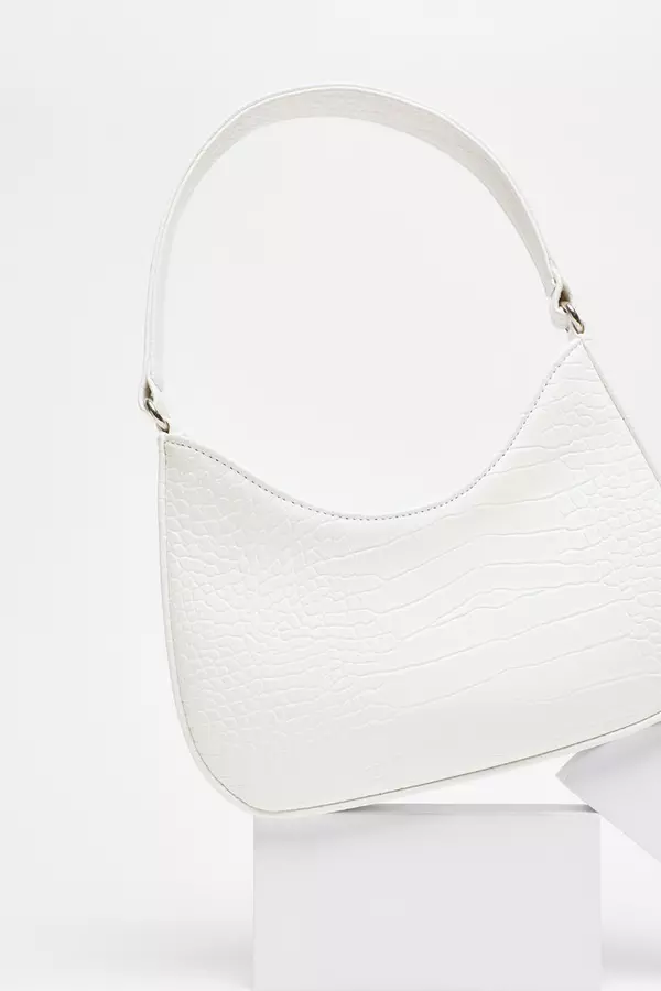 White Croc Faux Leather Shoulder Bag