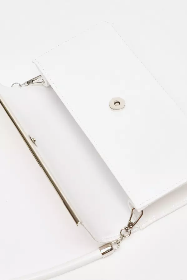 White Patent Faux Leather Shoulder Bag