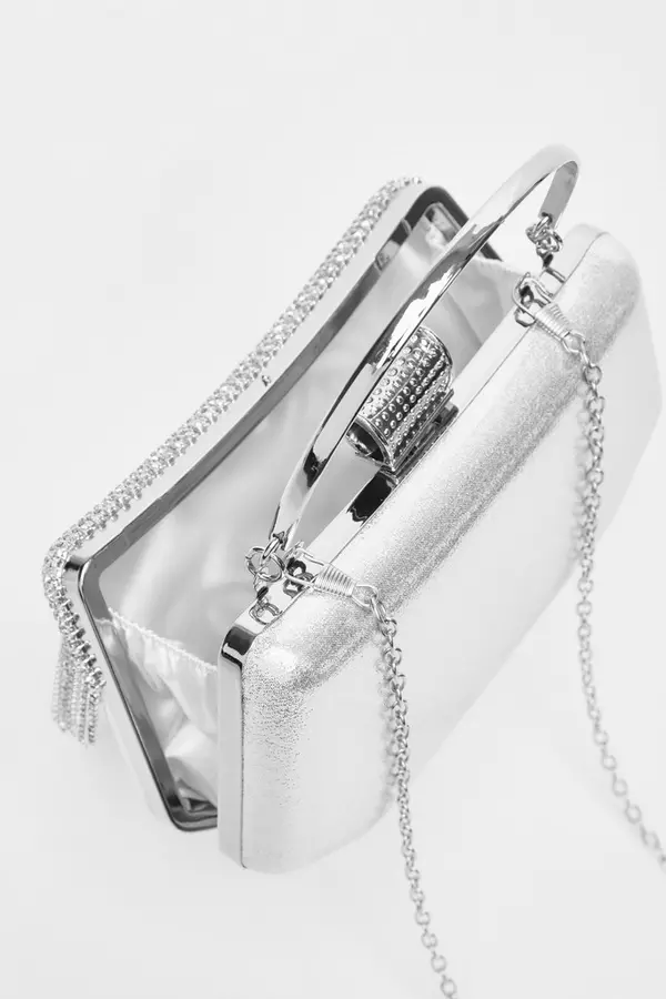 Silver Diamante Fringe Box Bag