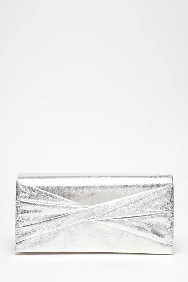 Silver Foil Twist Clutch Bag