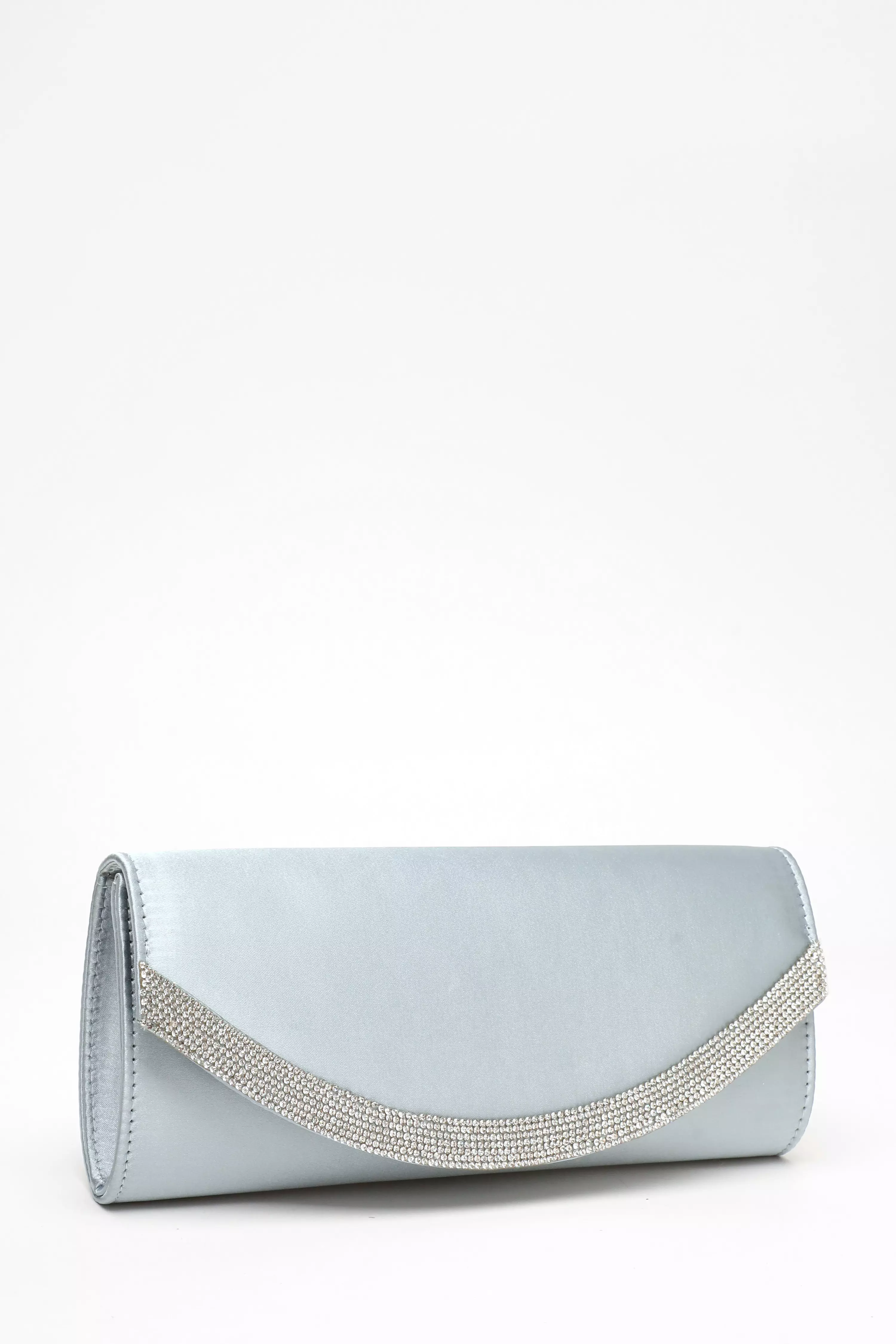 Blue Satin Embellished Clutch Bag