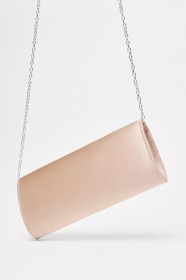 Rose Gold Satin Embellished Clutch Bag
