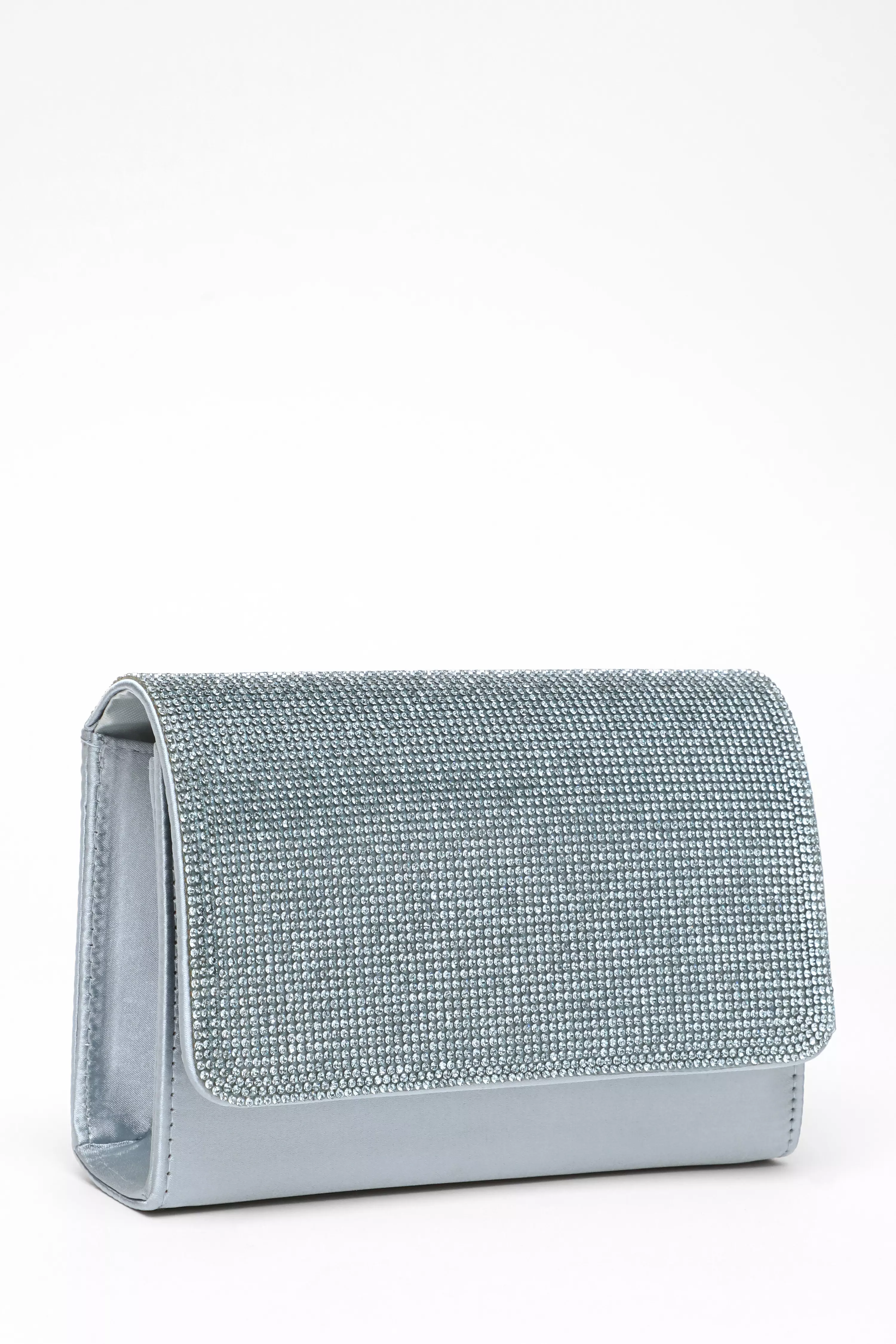 Pale blue satin online clutch bag