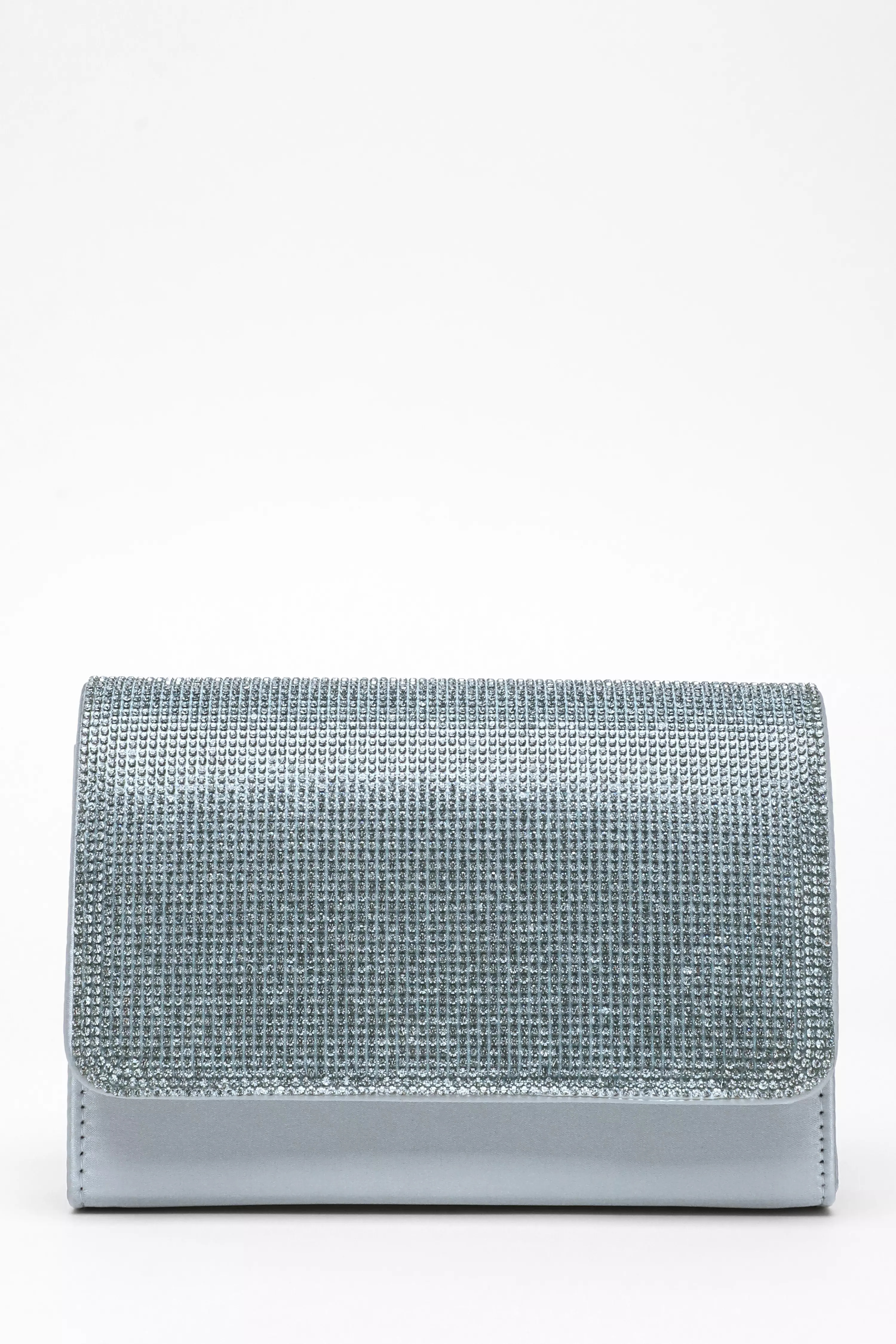 Light Blue Satin Diamante Clutch Bag