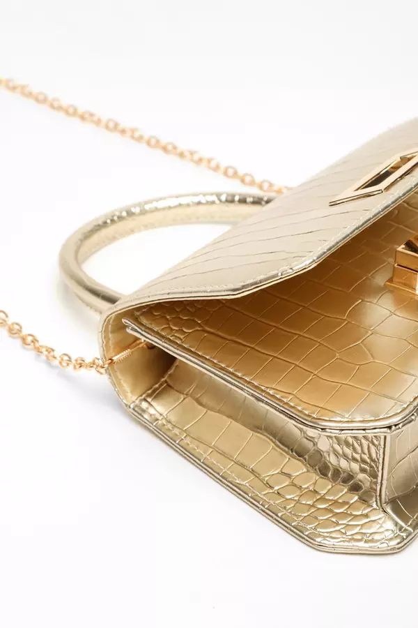 Gold Croc Print Bag