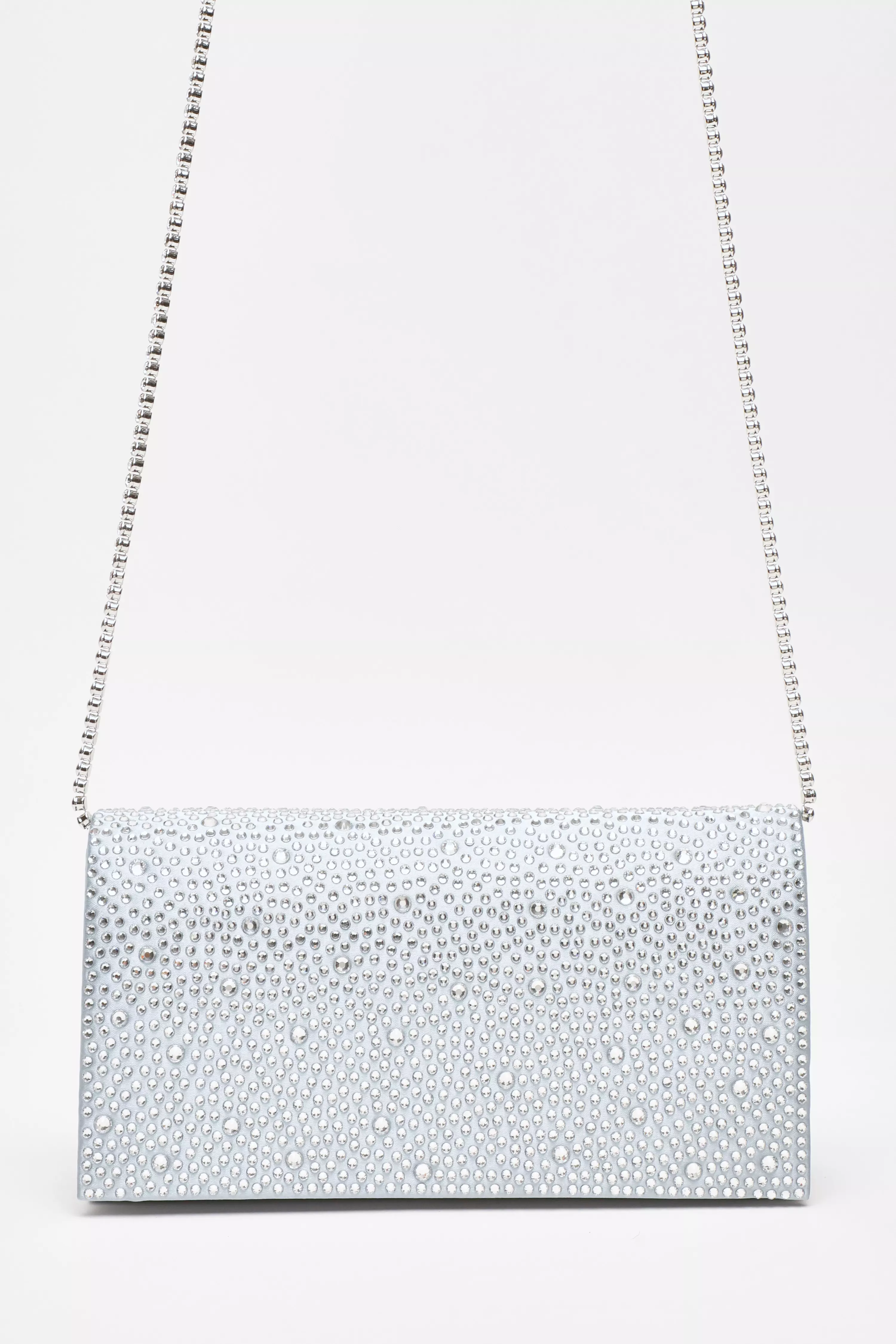 Blue Satin Diamante Clutch Bag