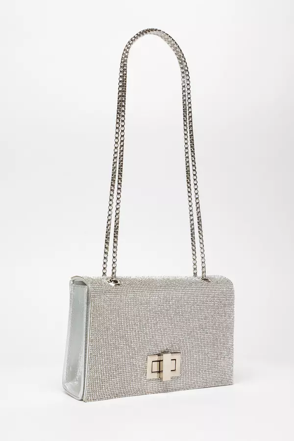 Silver Diamante Cross Body Bag