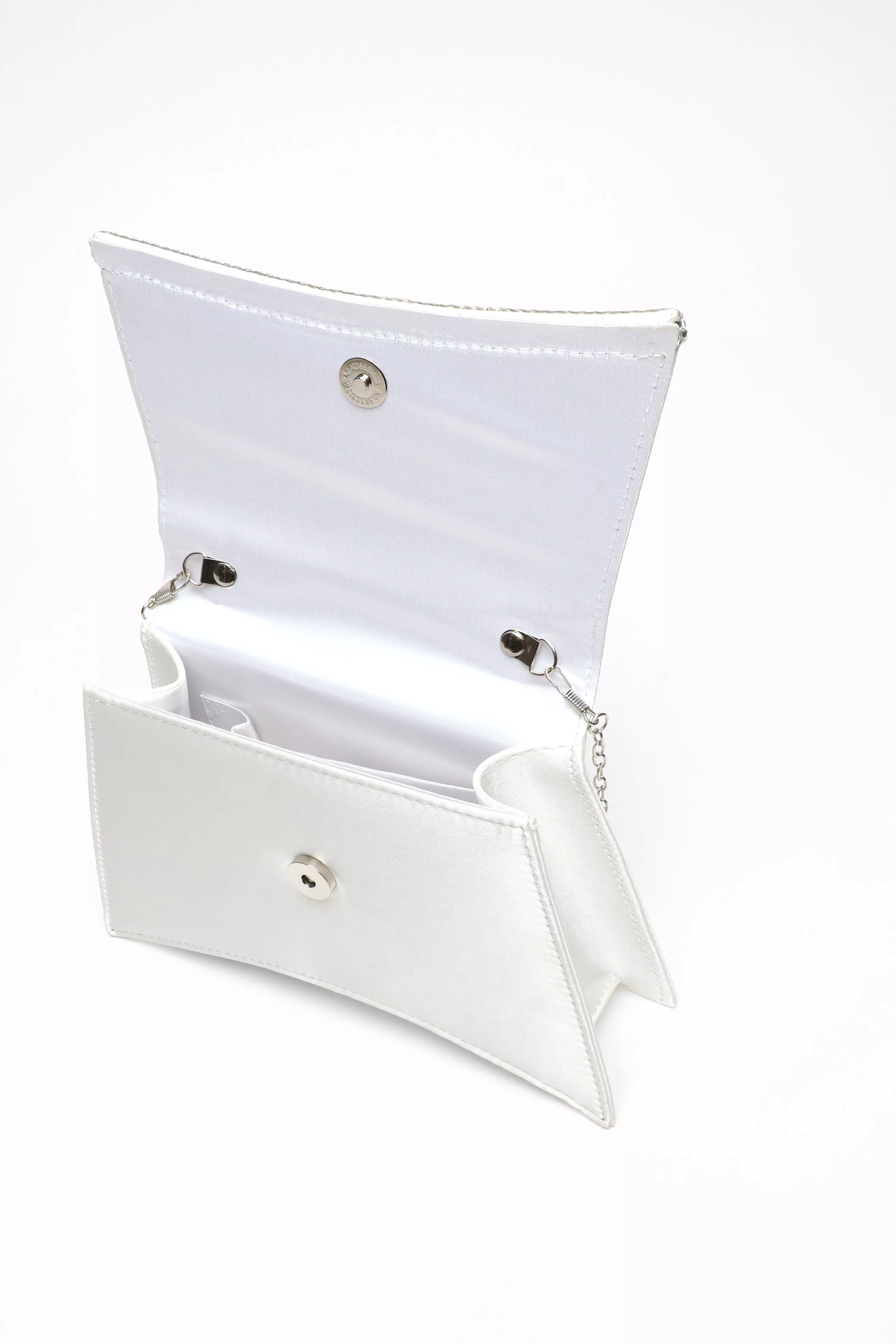 White Satin Diamante Trim Mini Tote Bag