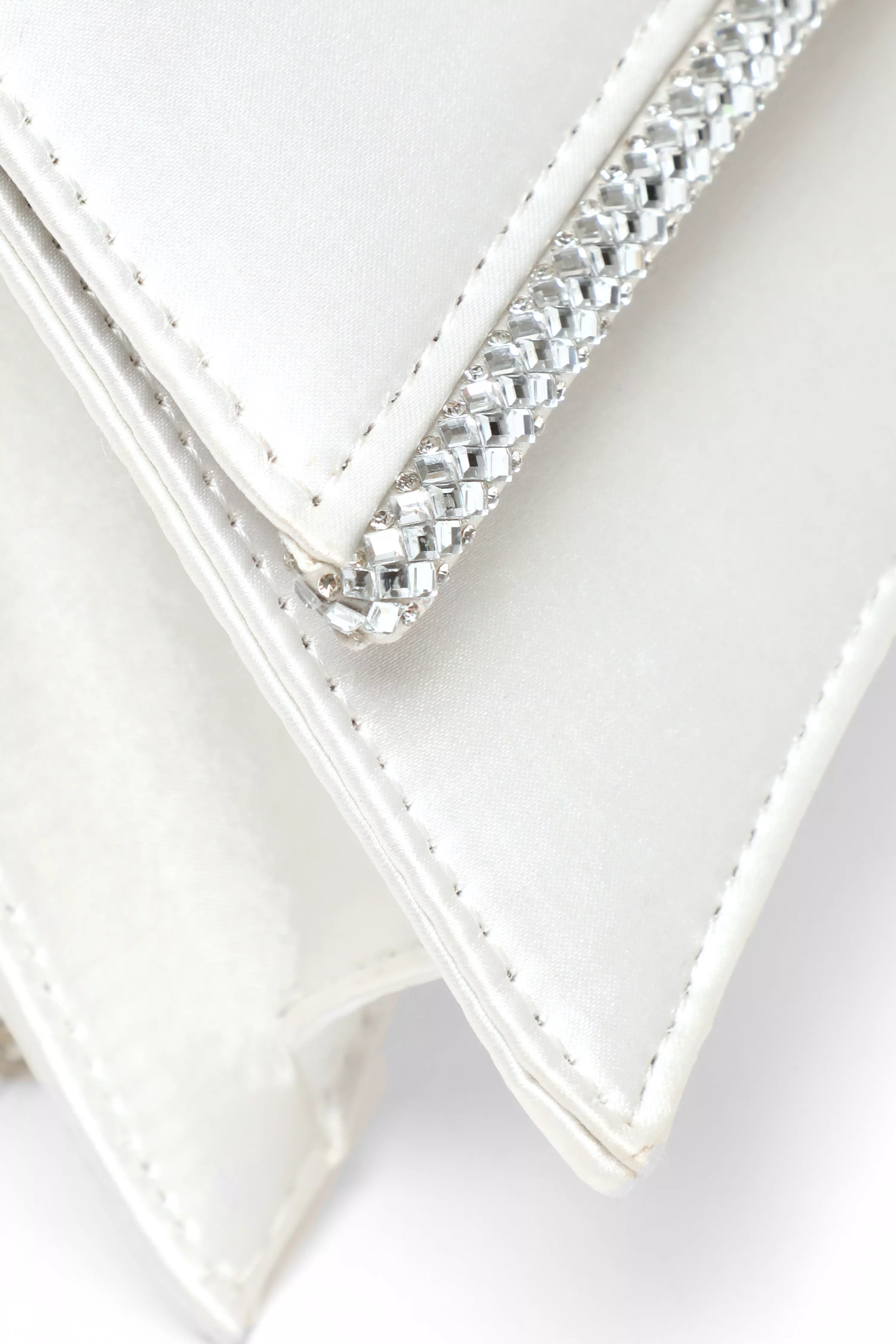 White Satin Diamante Trim Mini Tote Bag