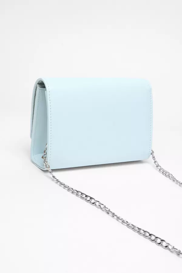 Blue Faux Leather Chain Bag