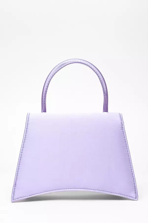 Lilac Satin Diamante Trim Mini Tote Handle Bag