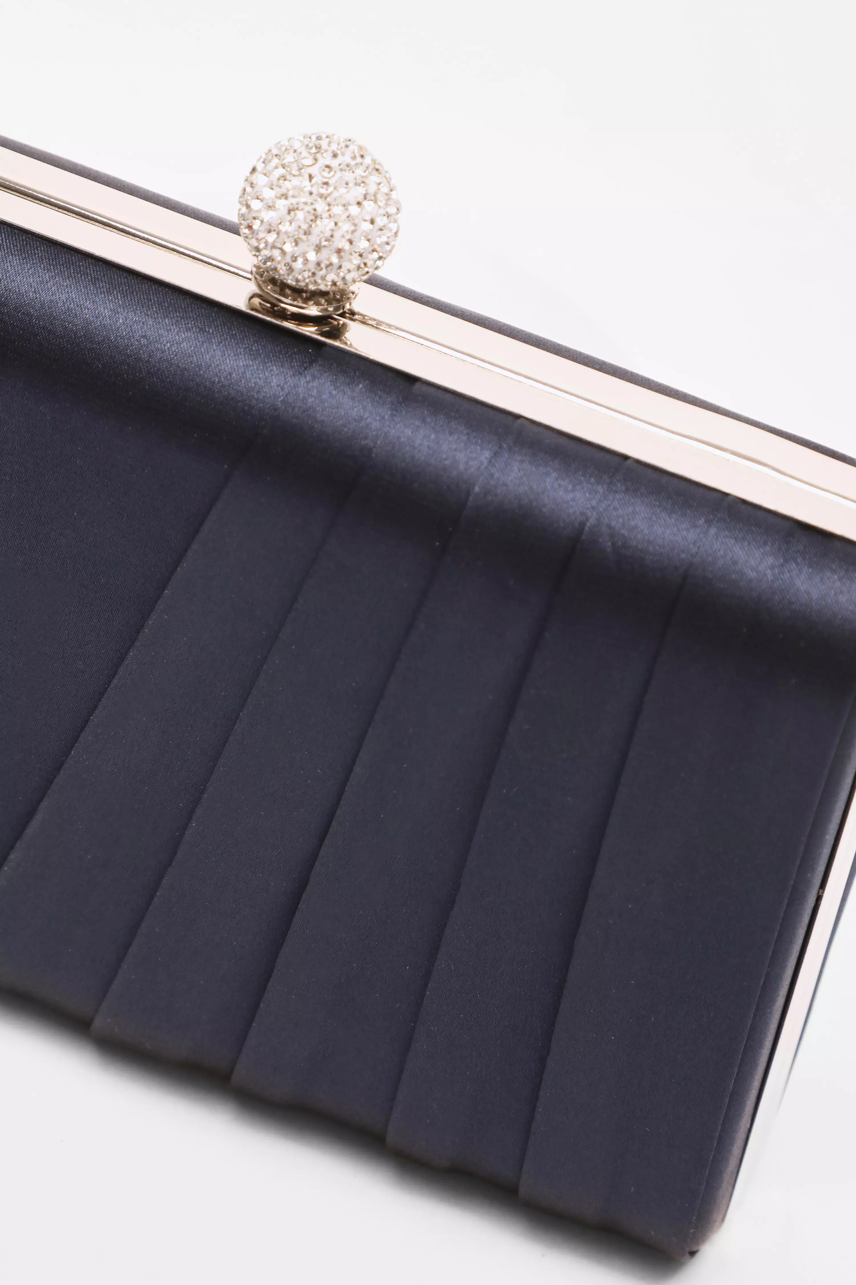 Navy Satin Pleated Clutch Bag