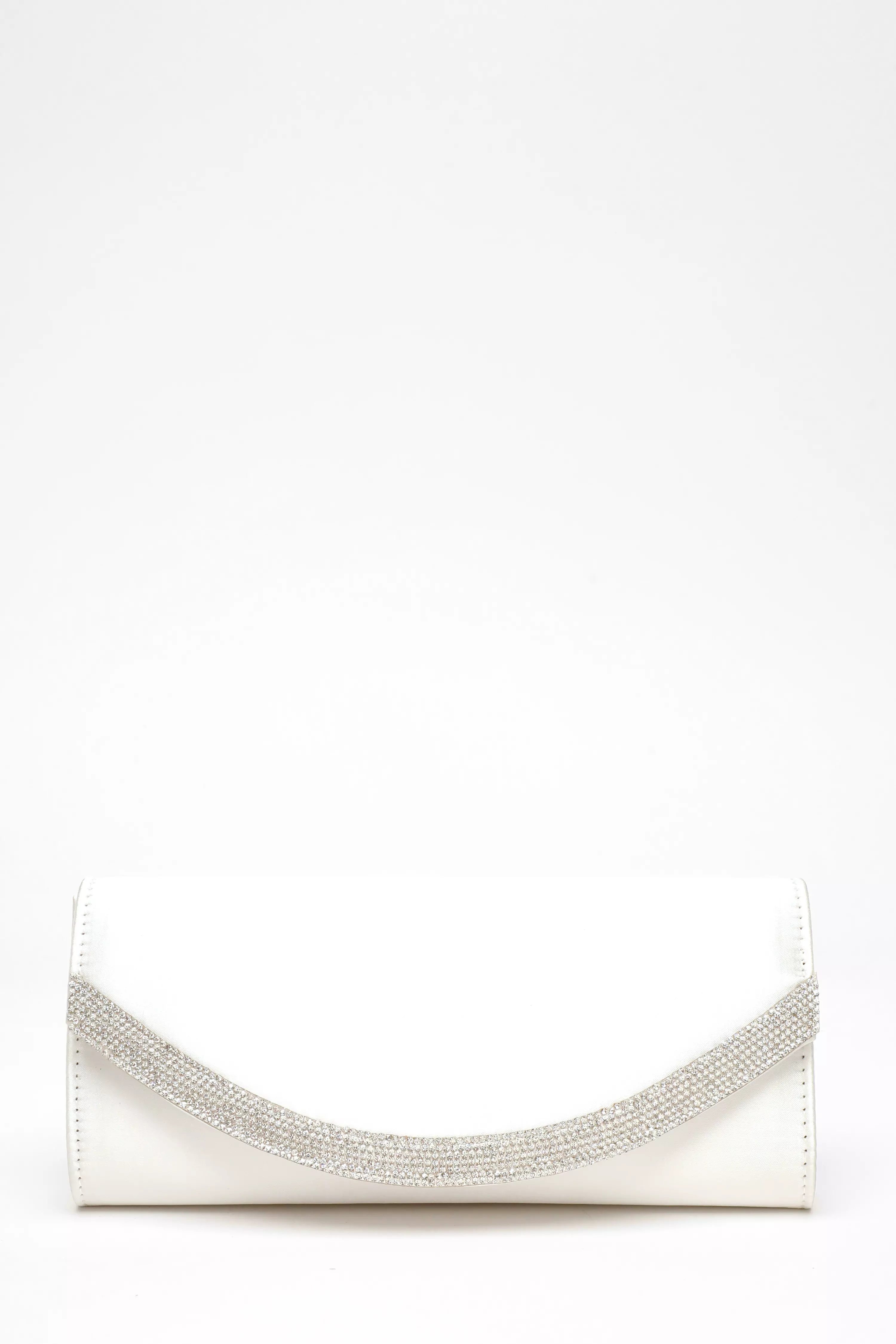 White Satin Embellished Clutch Bag