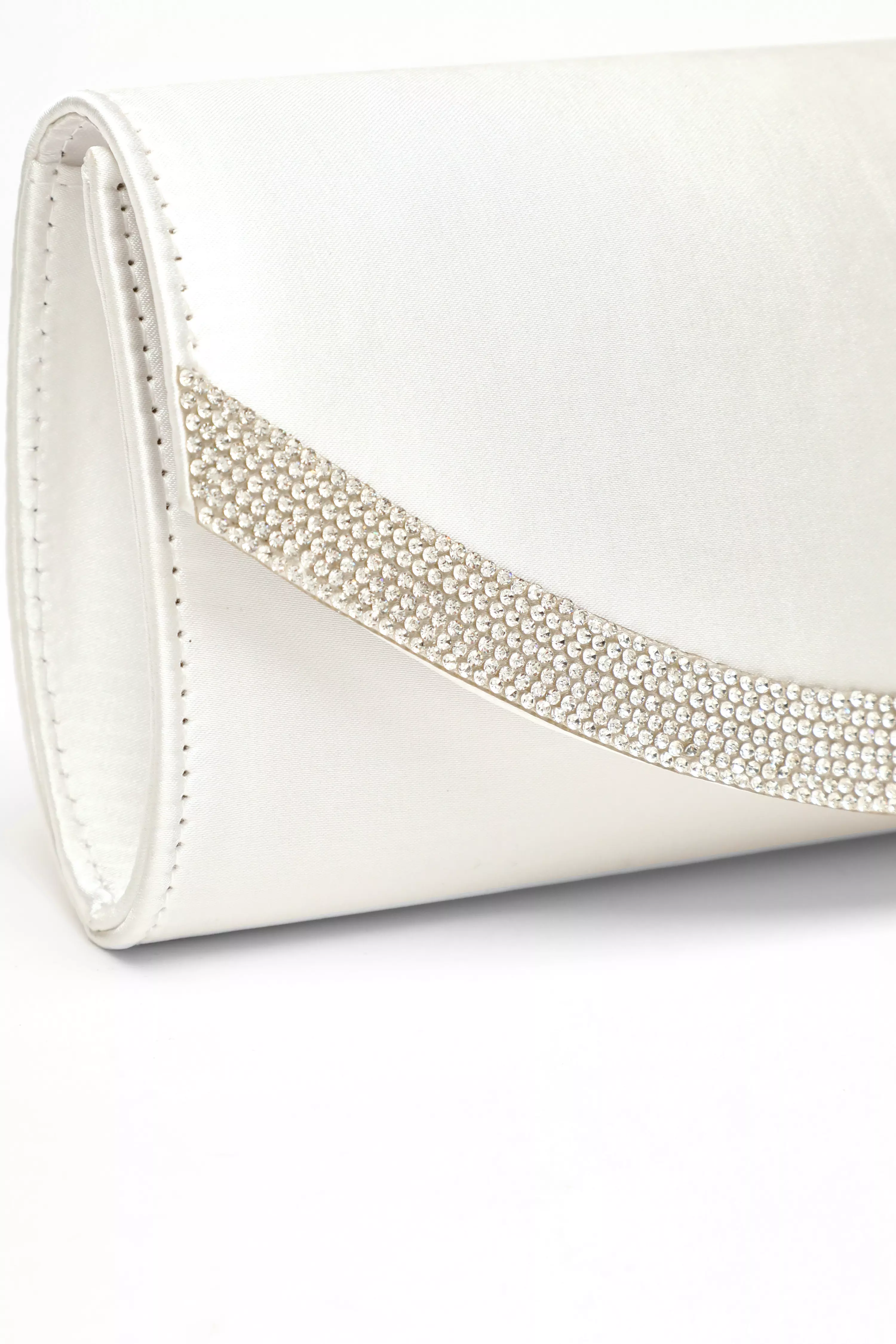White Satin Embellished Clutch Bag
