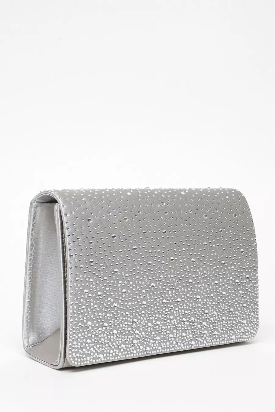 Grey Satin Embellished Clutch Bag QUIZ Clothing