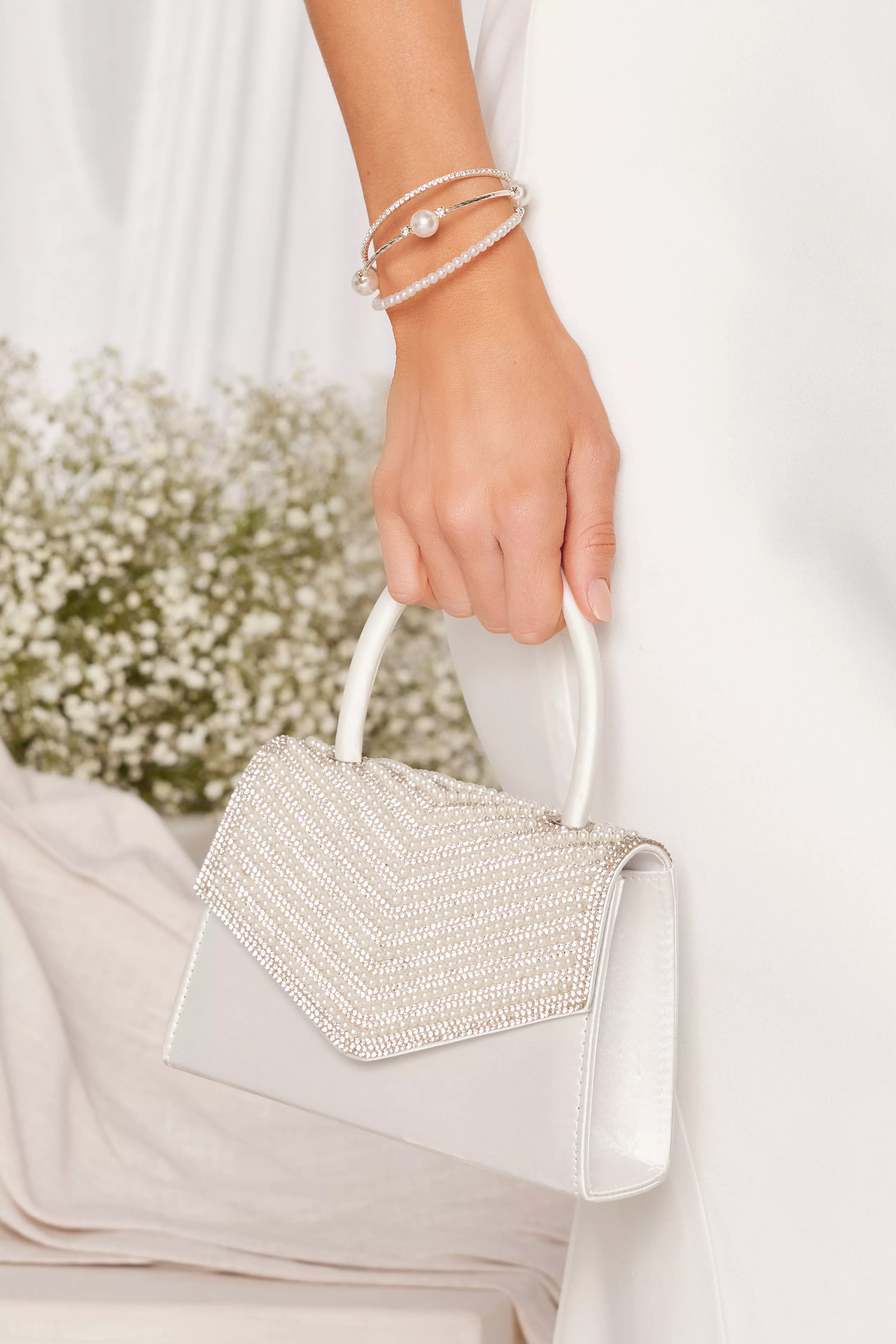 Bridal White Diamante Mini Tote Bag