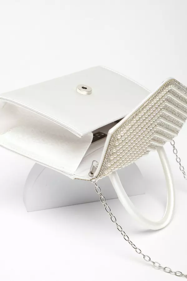 Bridal White Diamante Mini Tote Bag