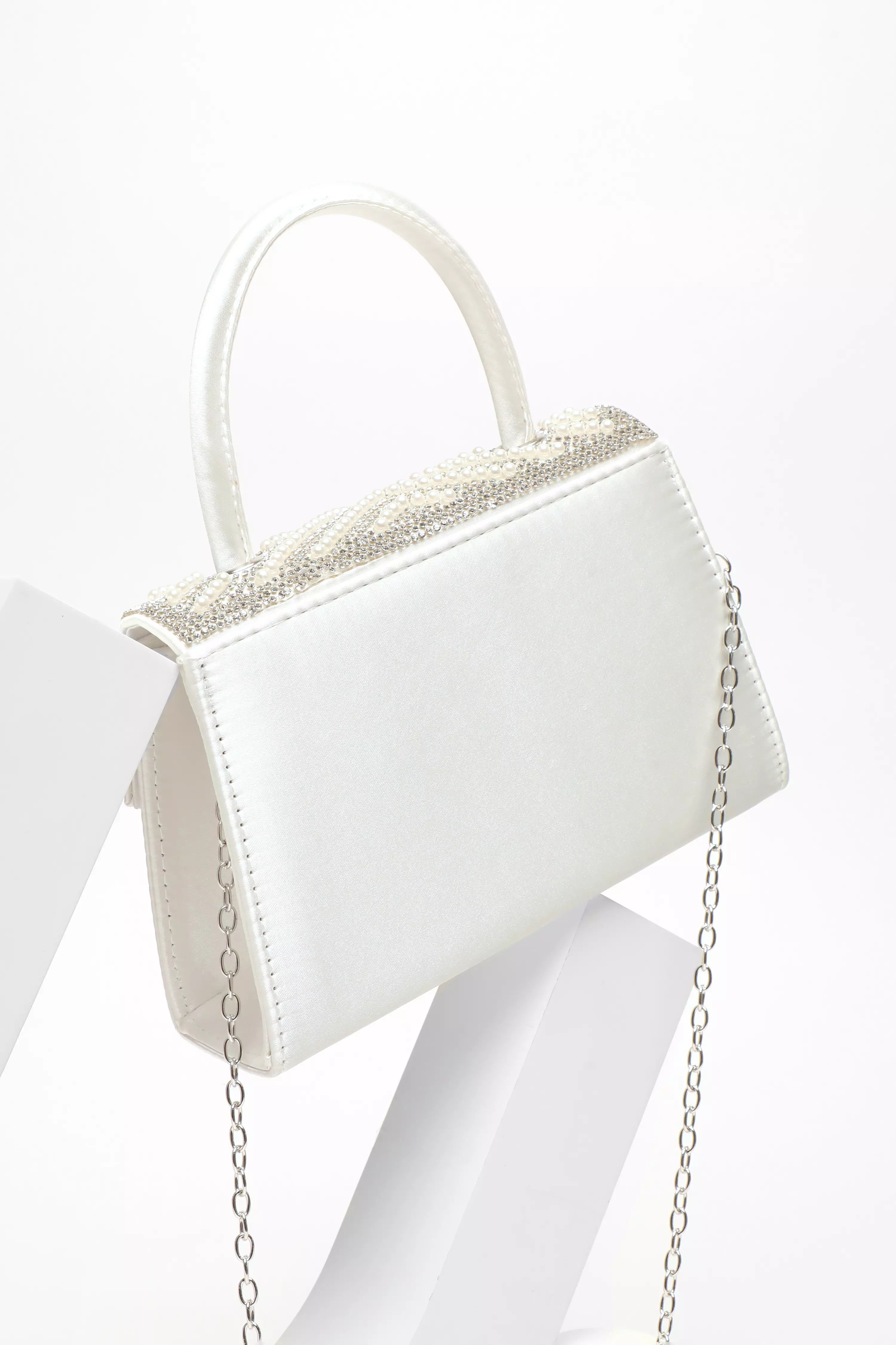 Bridal White Diamante Mini Tote Bag