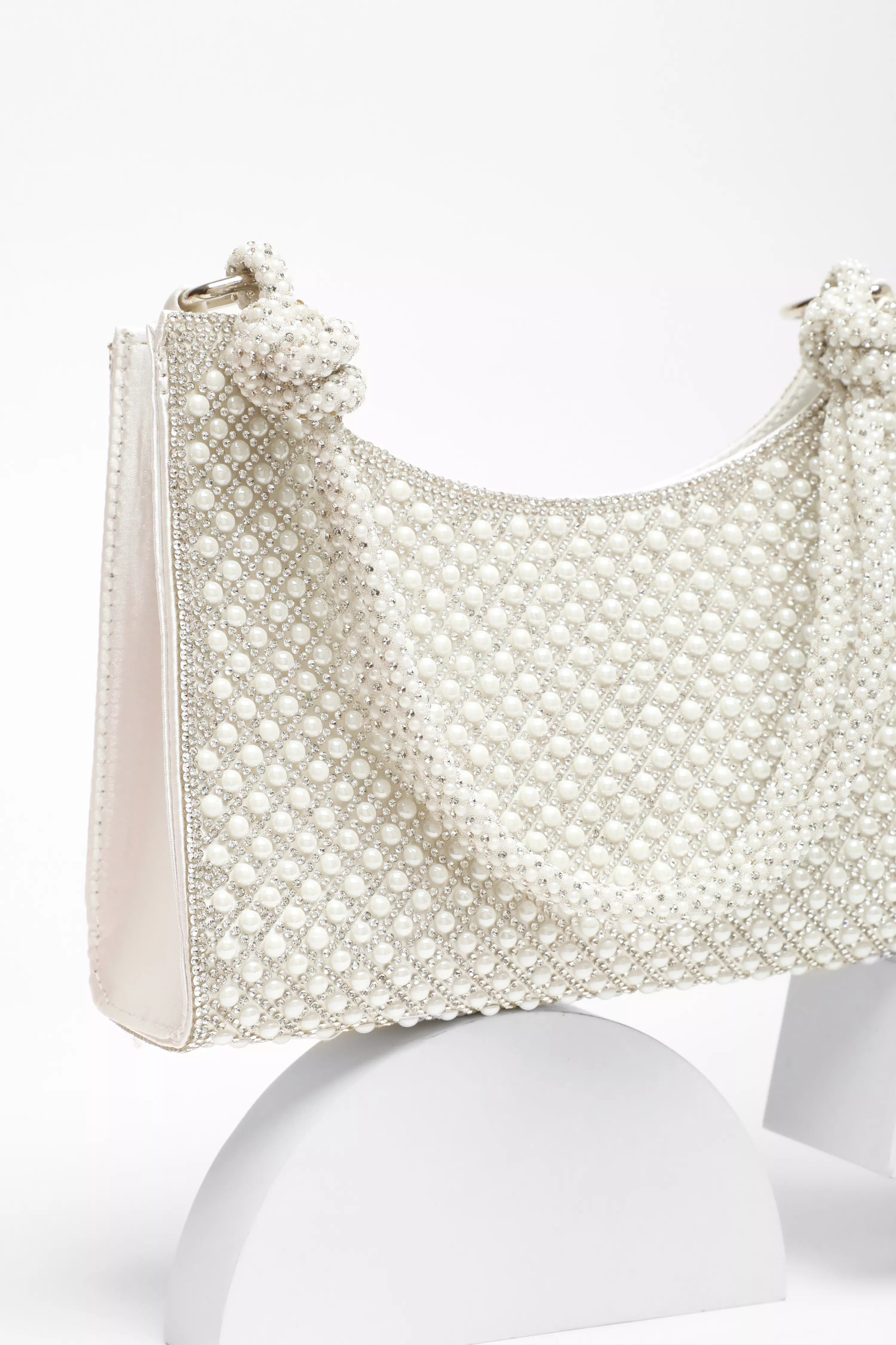 Bridal White Pearl Knot Shoulder Bag