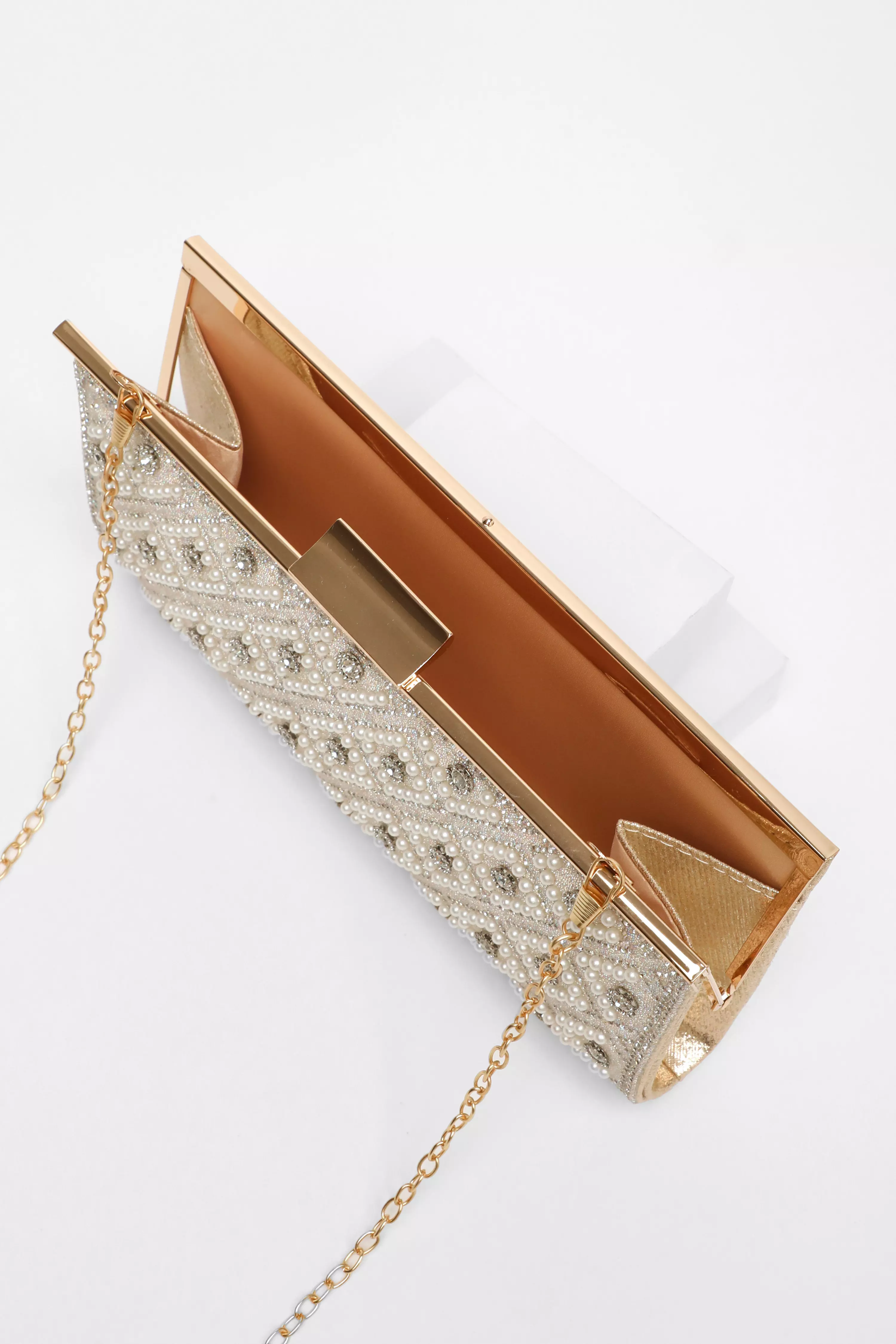 Gold Diamante Clip Clutch Bag