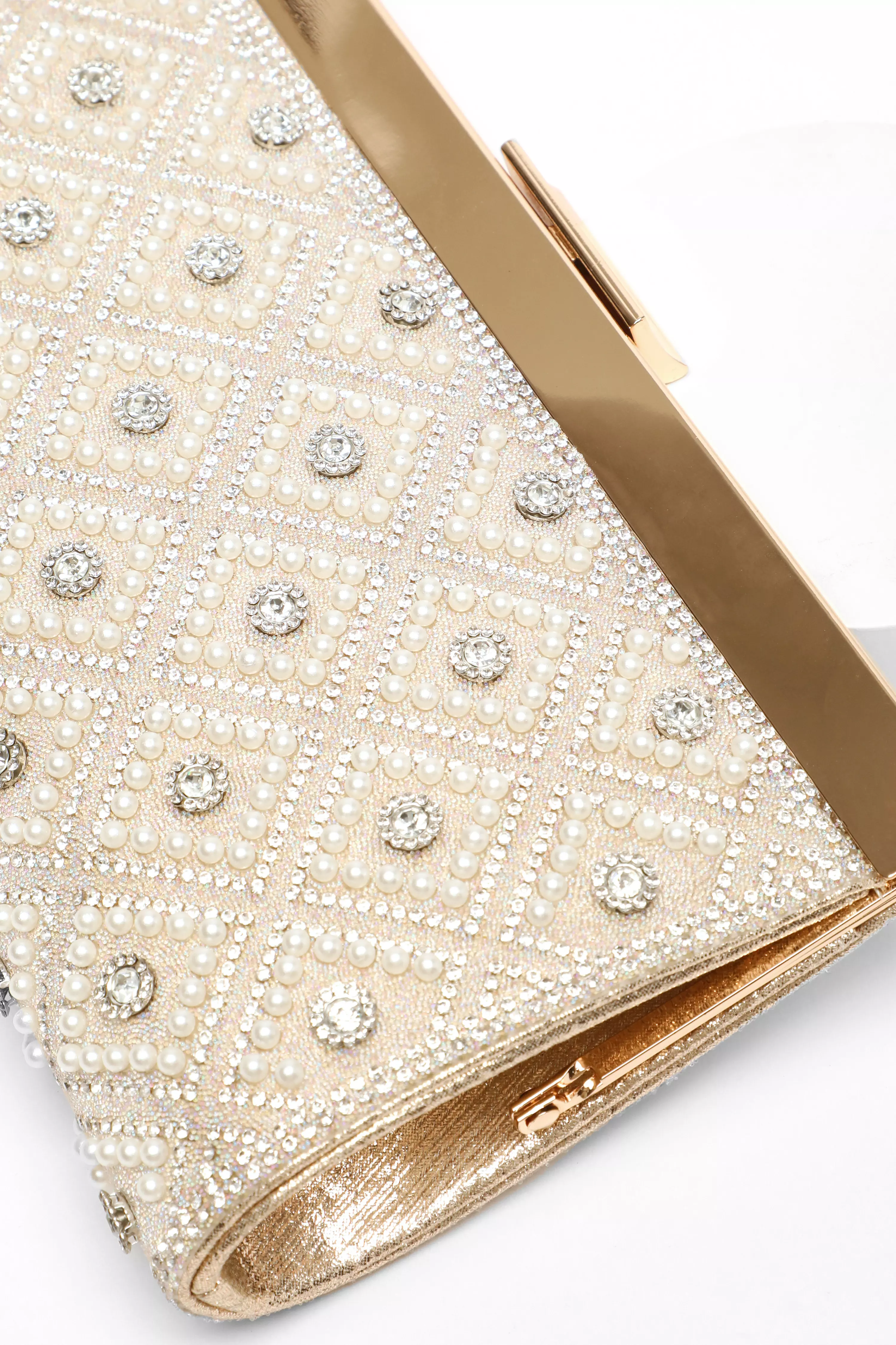 Gold Diamante Clip Clutch Bag
