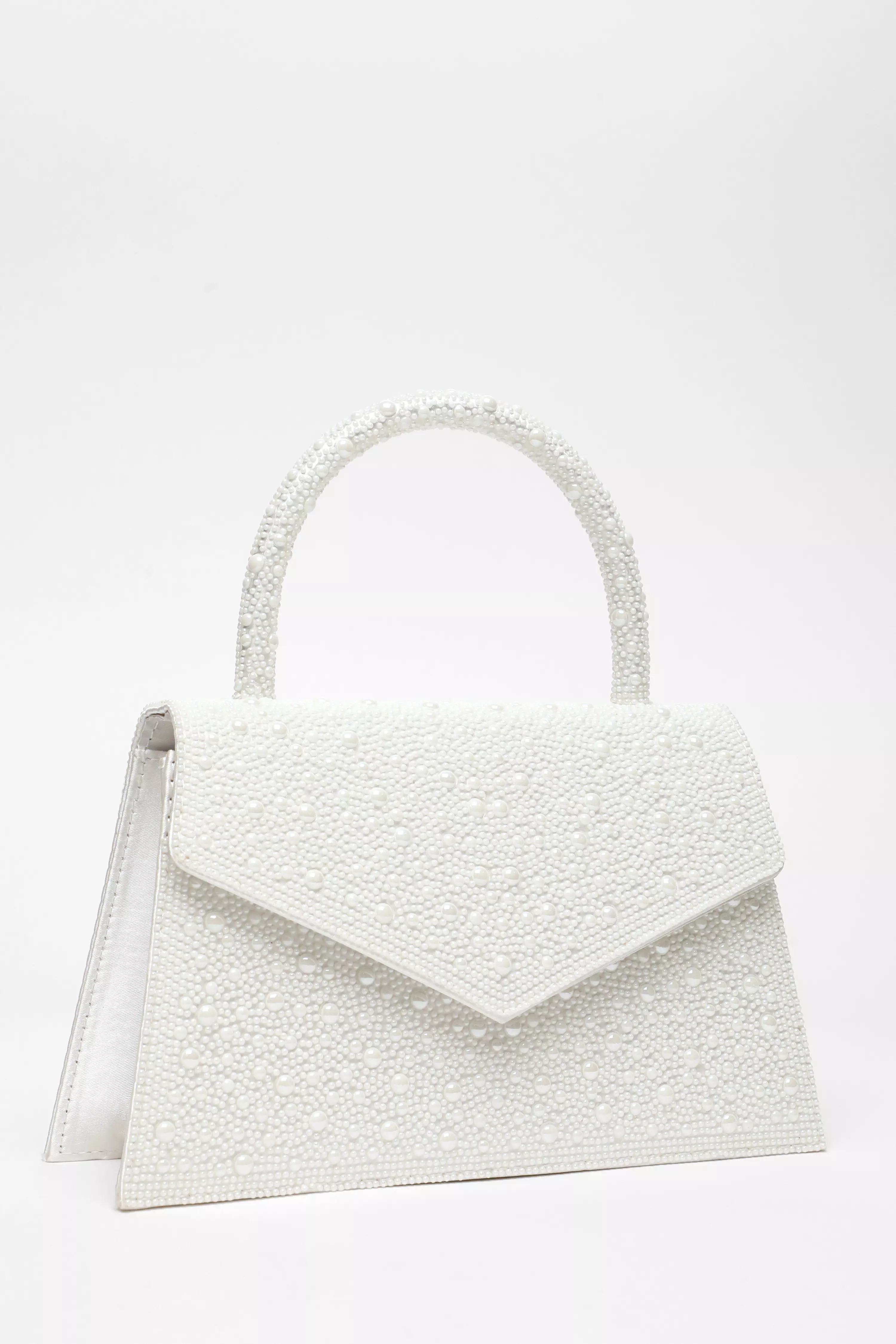 Bridal White Pearl Mini Tote Handle Bag