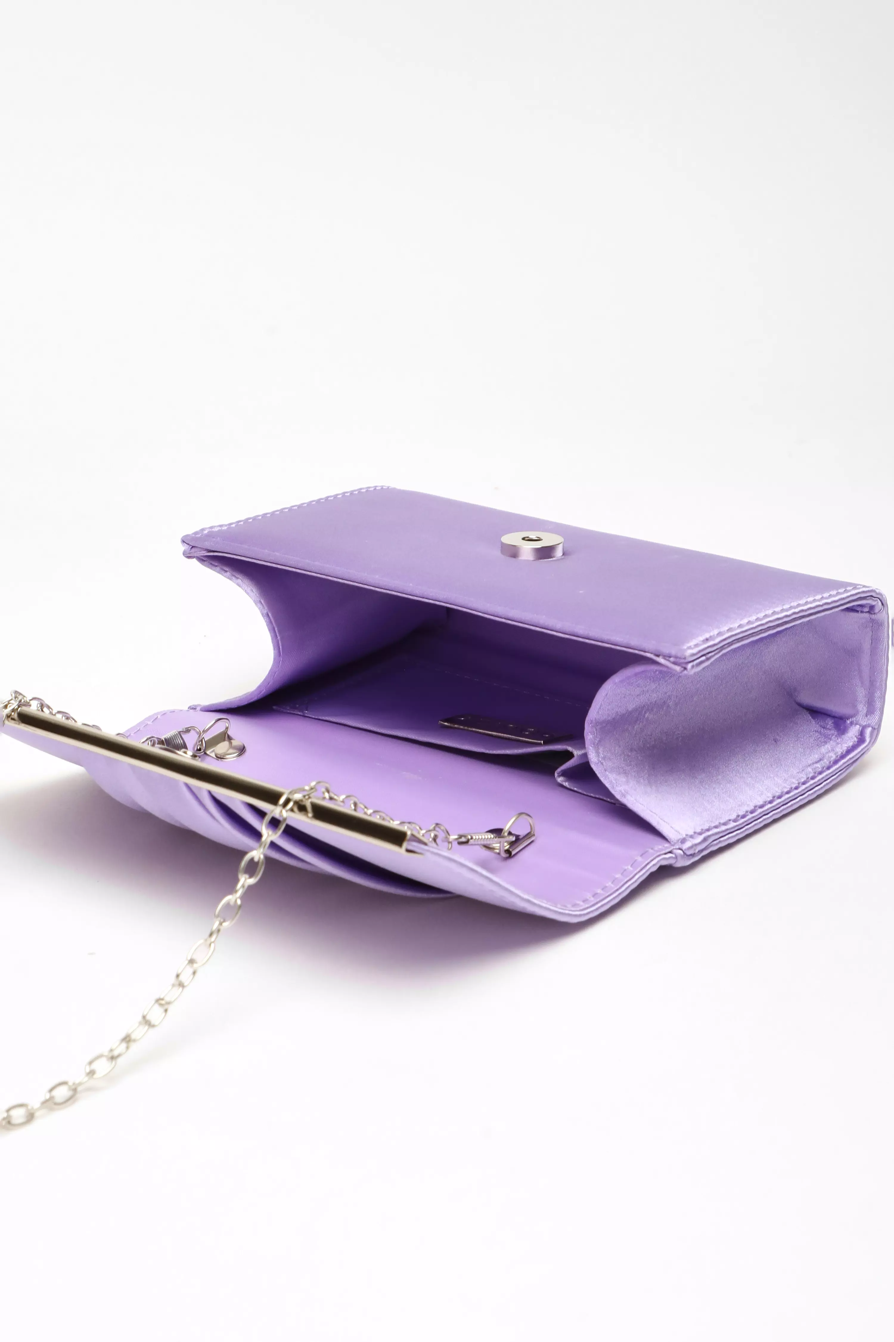 Lilac Satin Pleated Clutch Bag