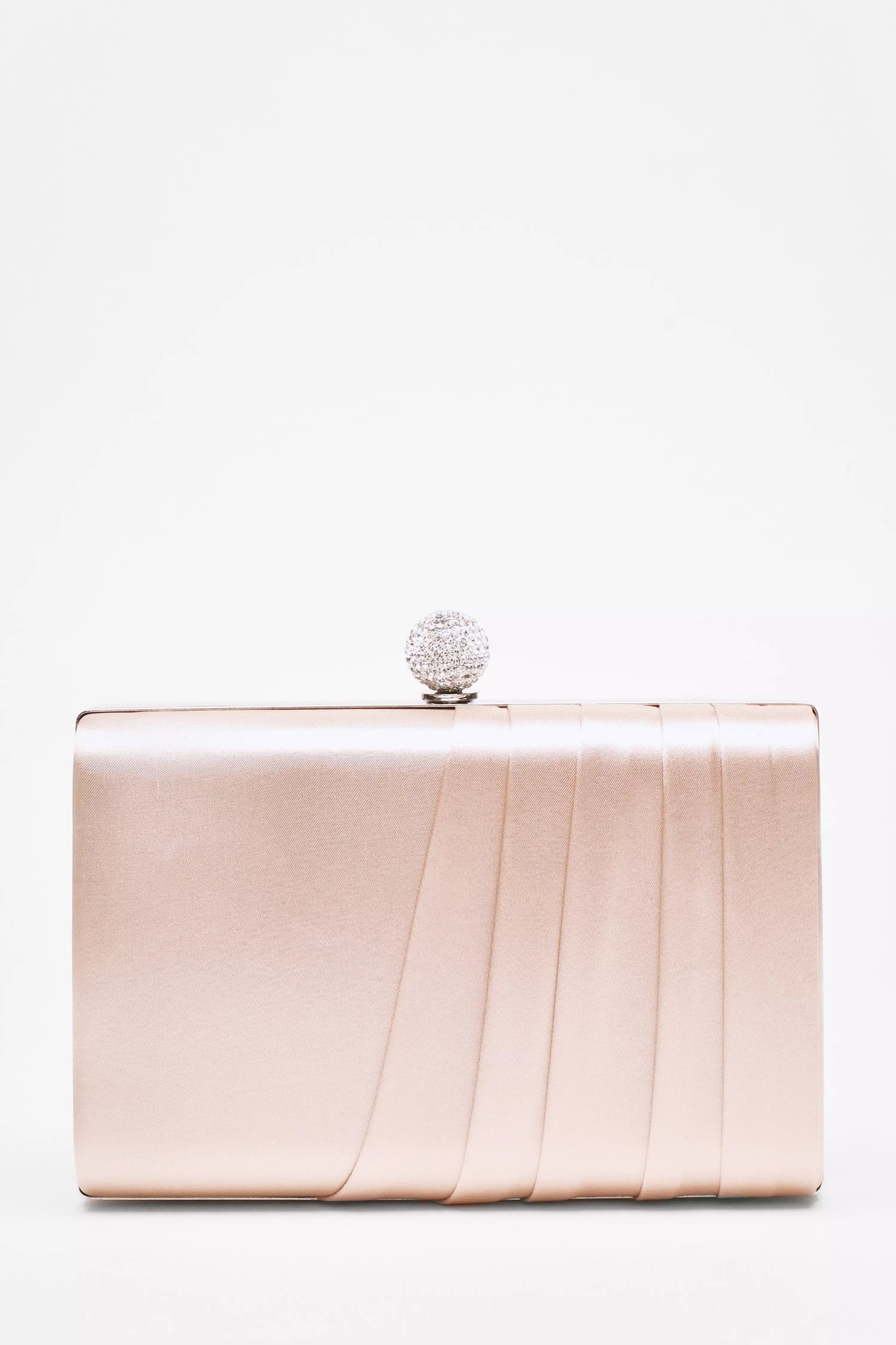 Champagne Satin Pleated Clutch Bag