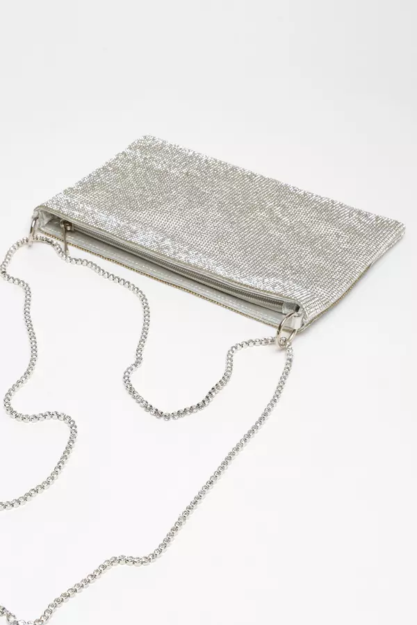 Silver Diamante Chain Bag