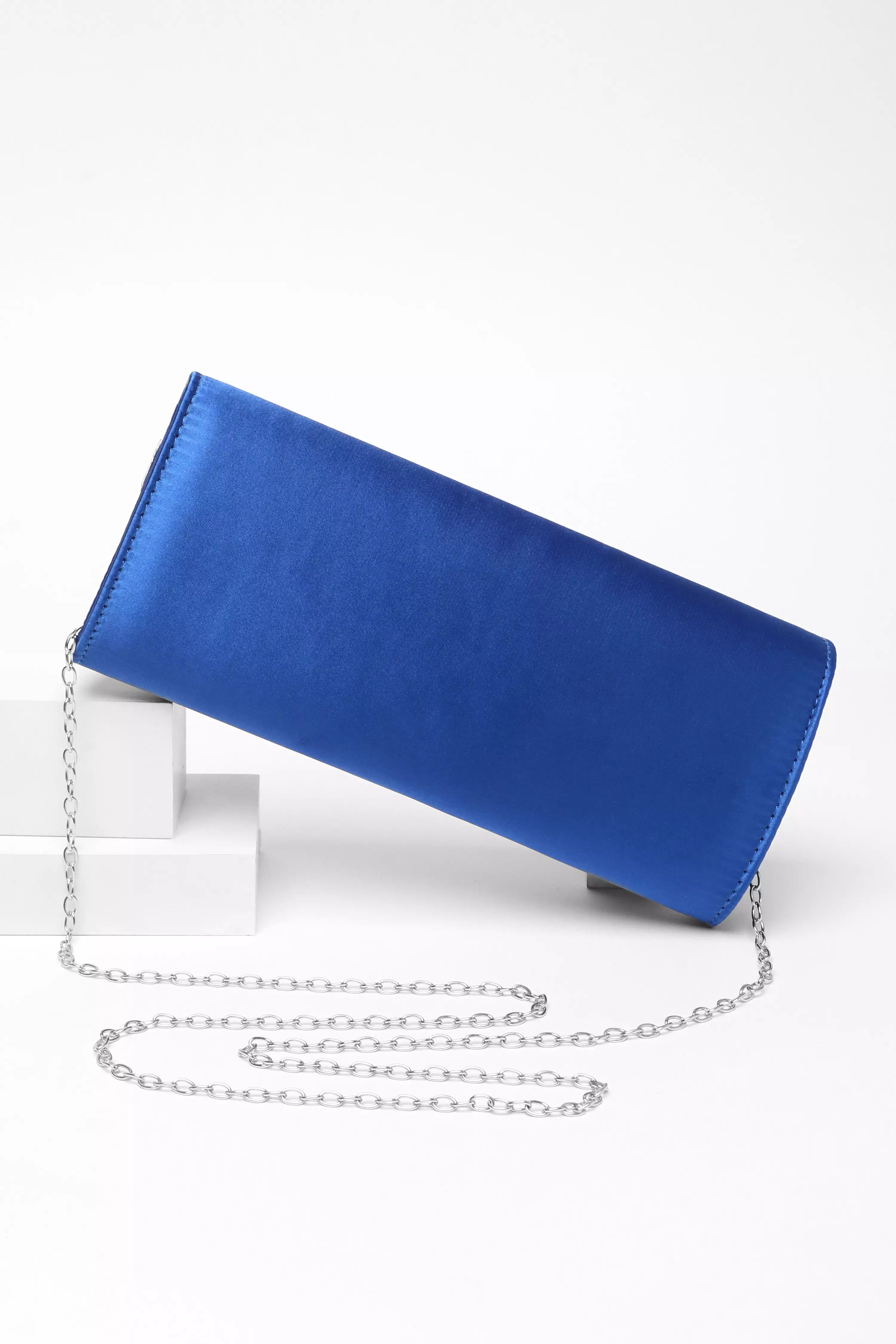 Royal Blue Satin Embellished Clutch Bag