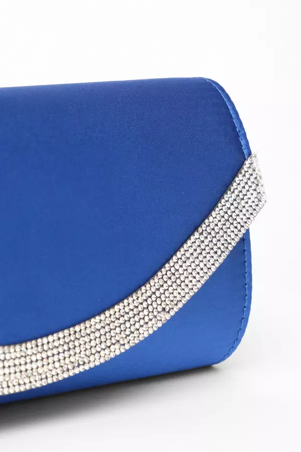 Royal Blue Satin Embellished Clutch Bag