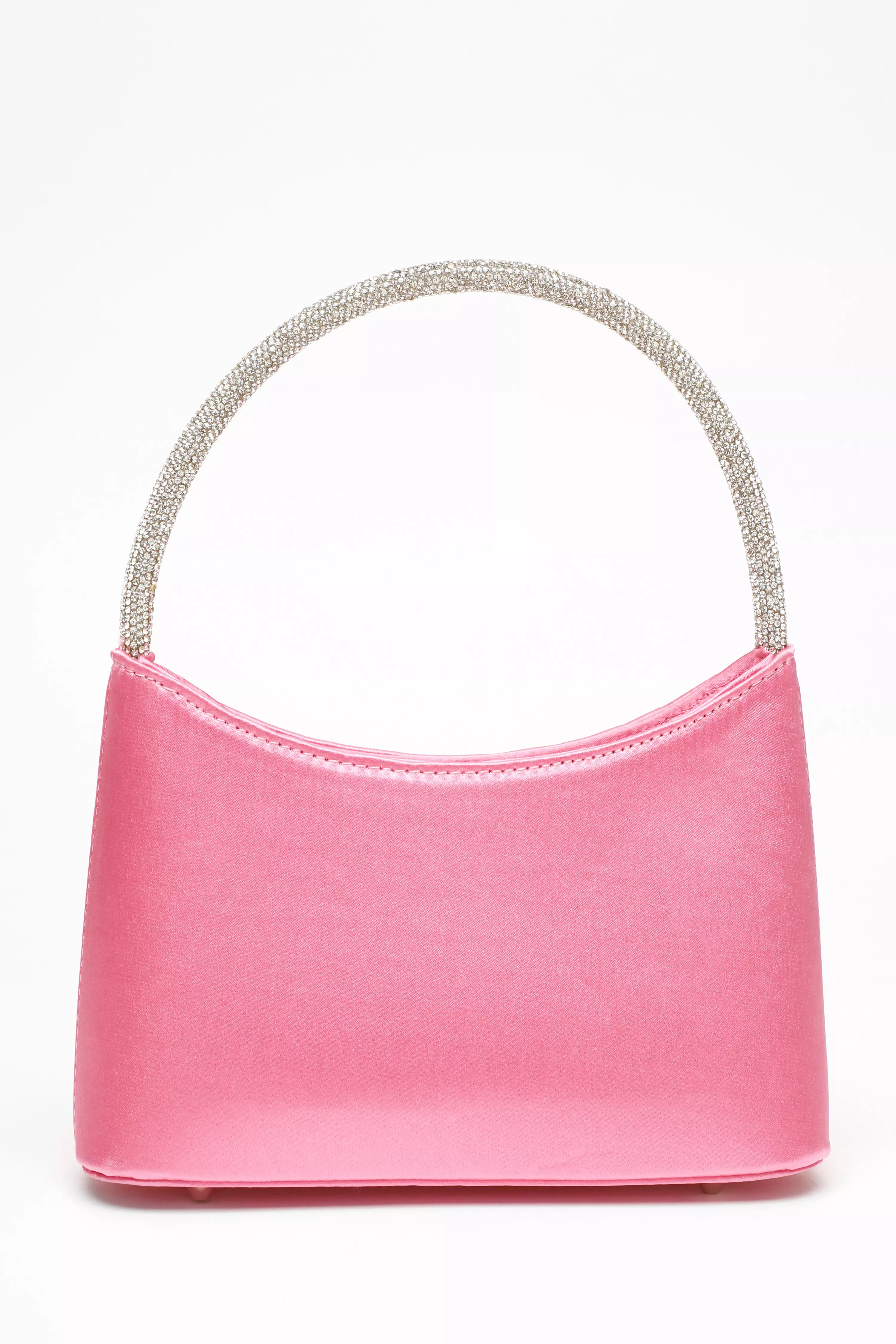 Pink Satin Diamante Handle Bag