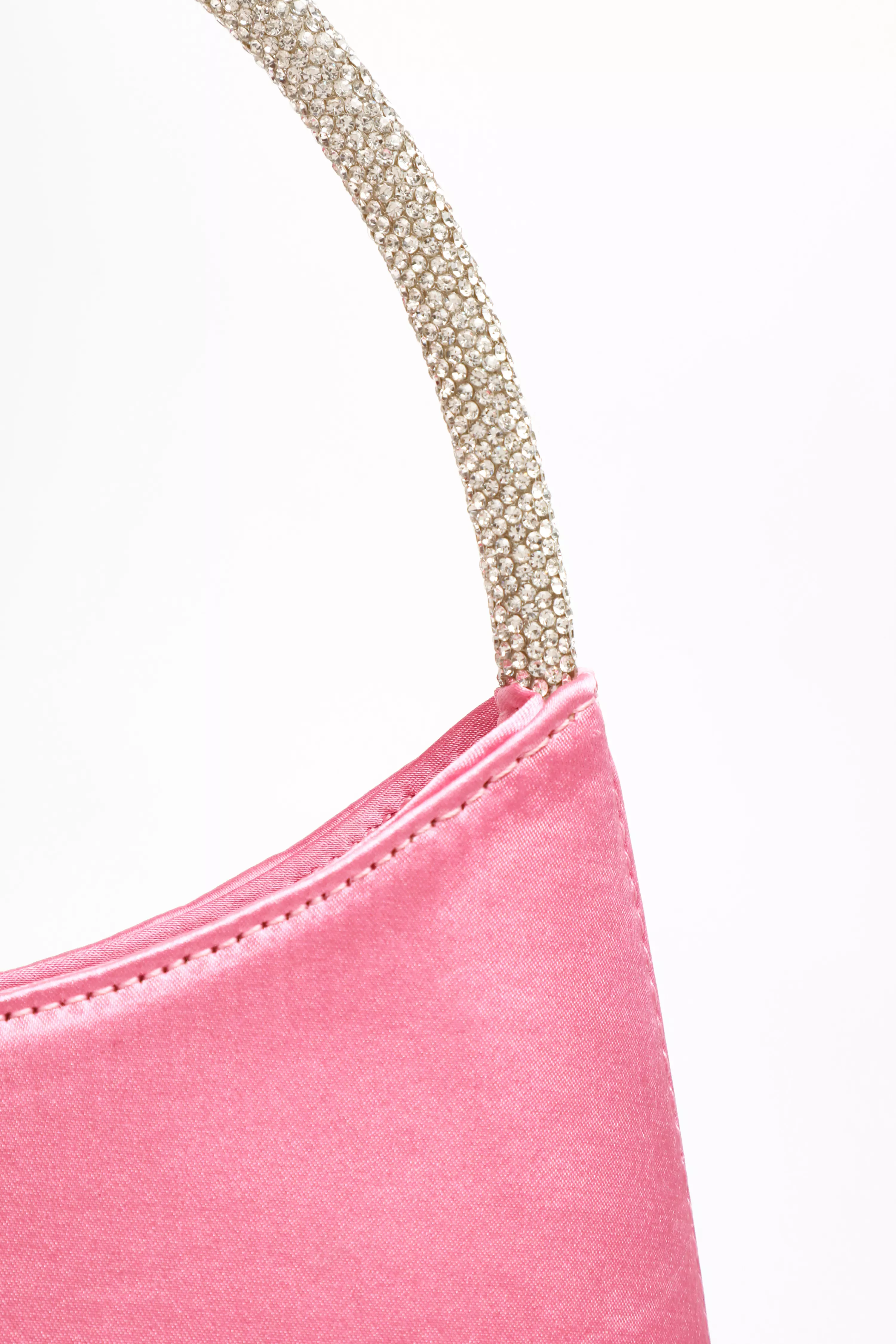 Pink Satin Diamante Handle Bag