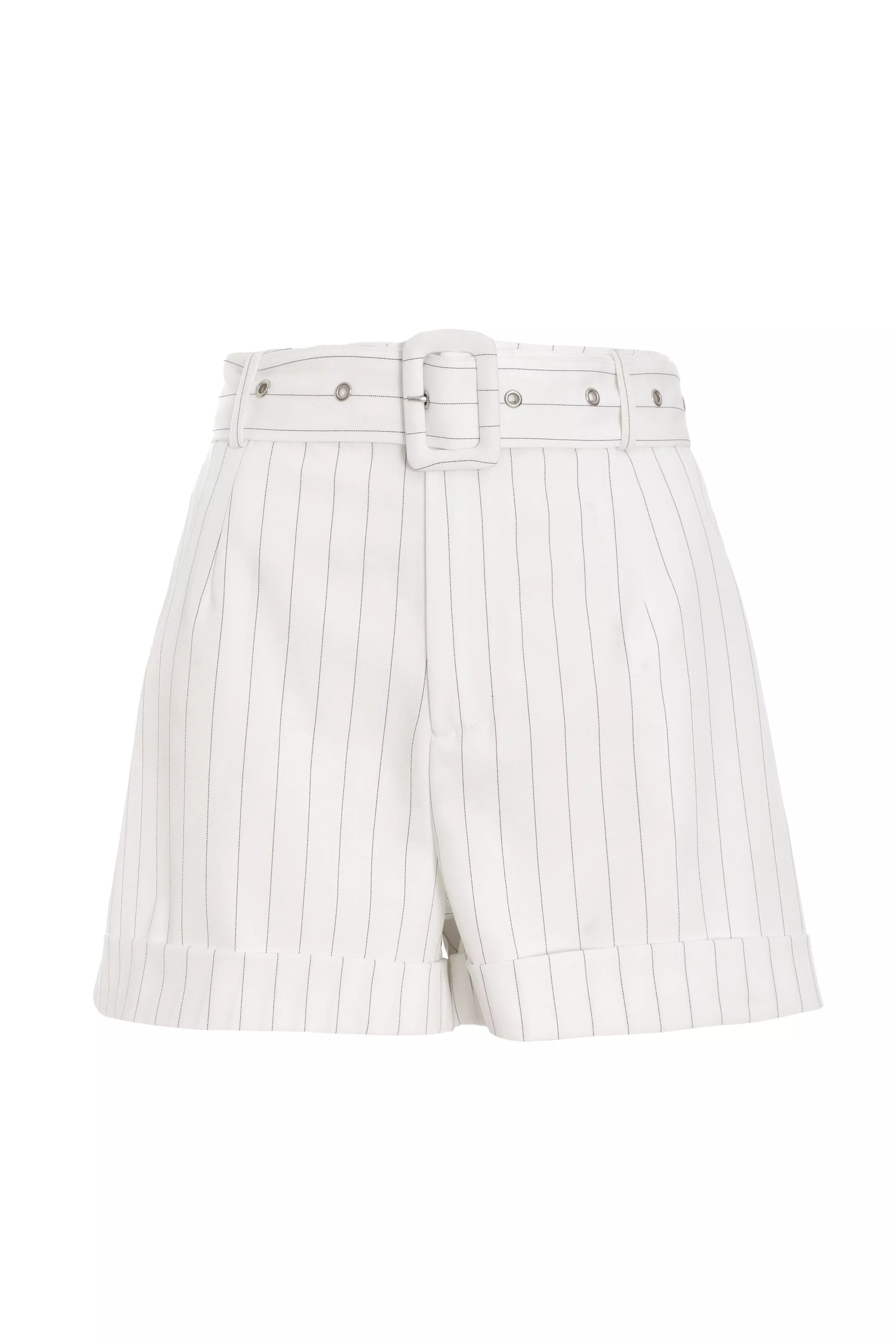 White Pinstripe Tailored Shorts