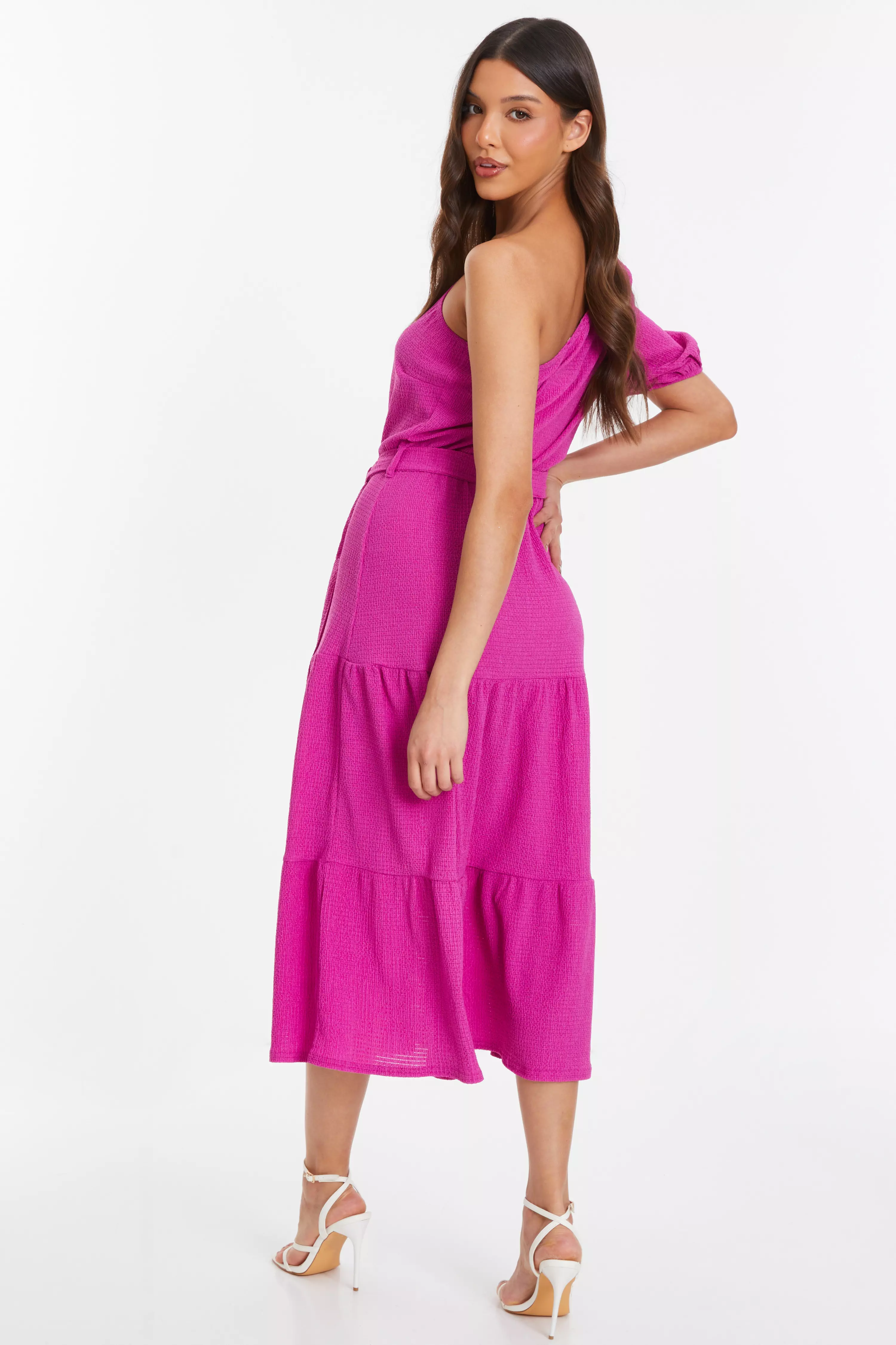 Pink One Shoulder Midi Dress