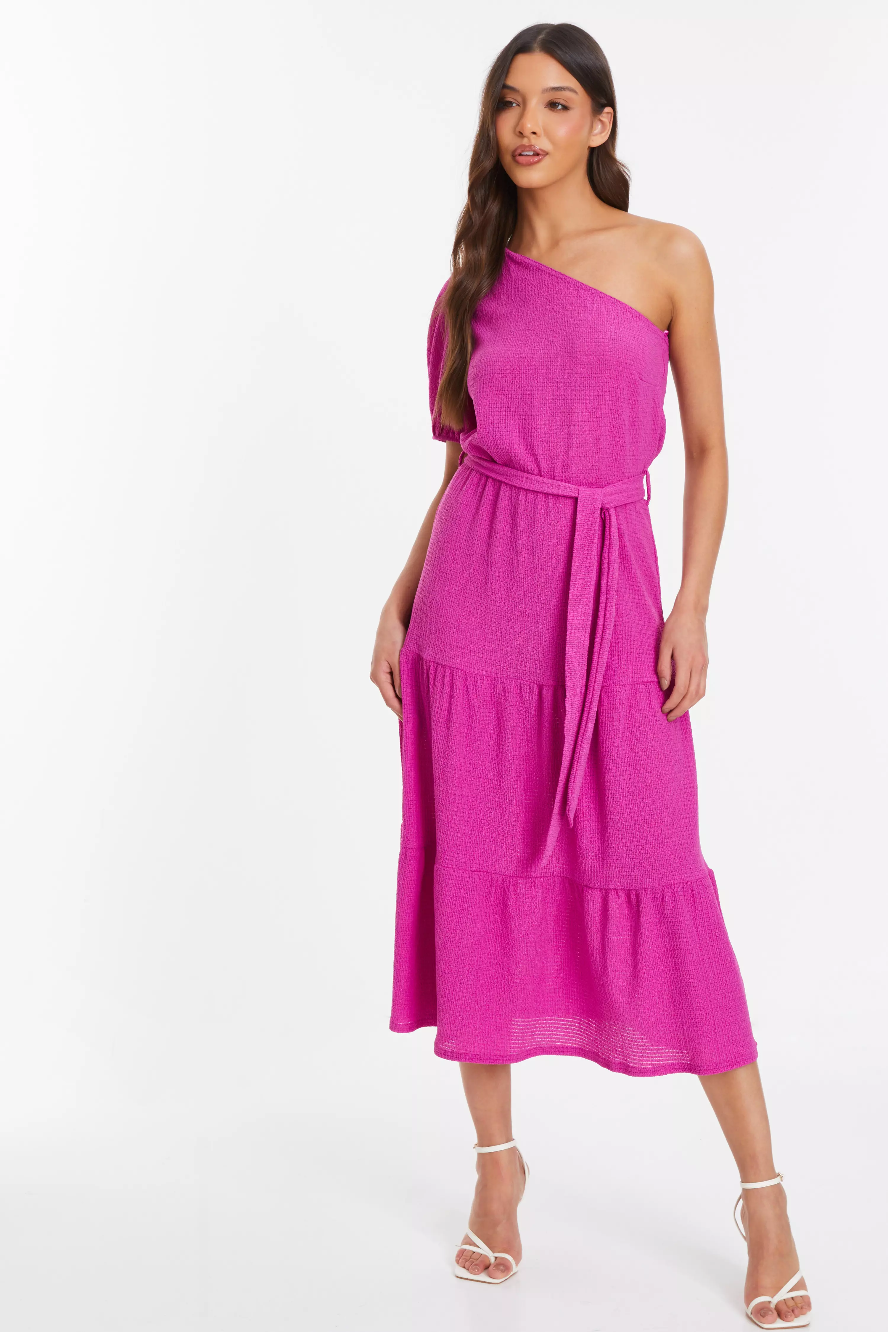 Pink One Shoulder Midi Dress