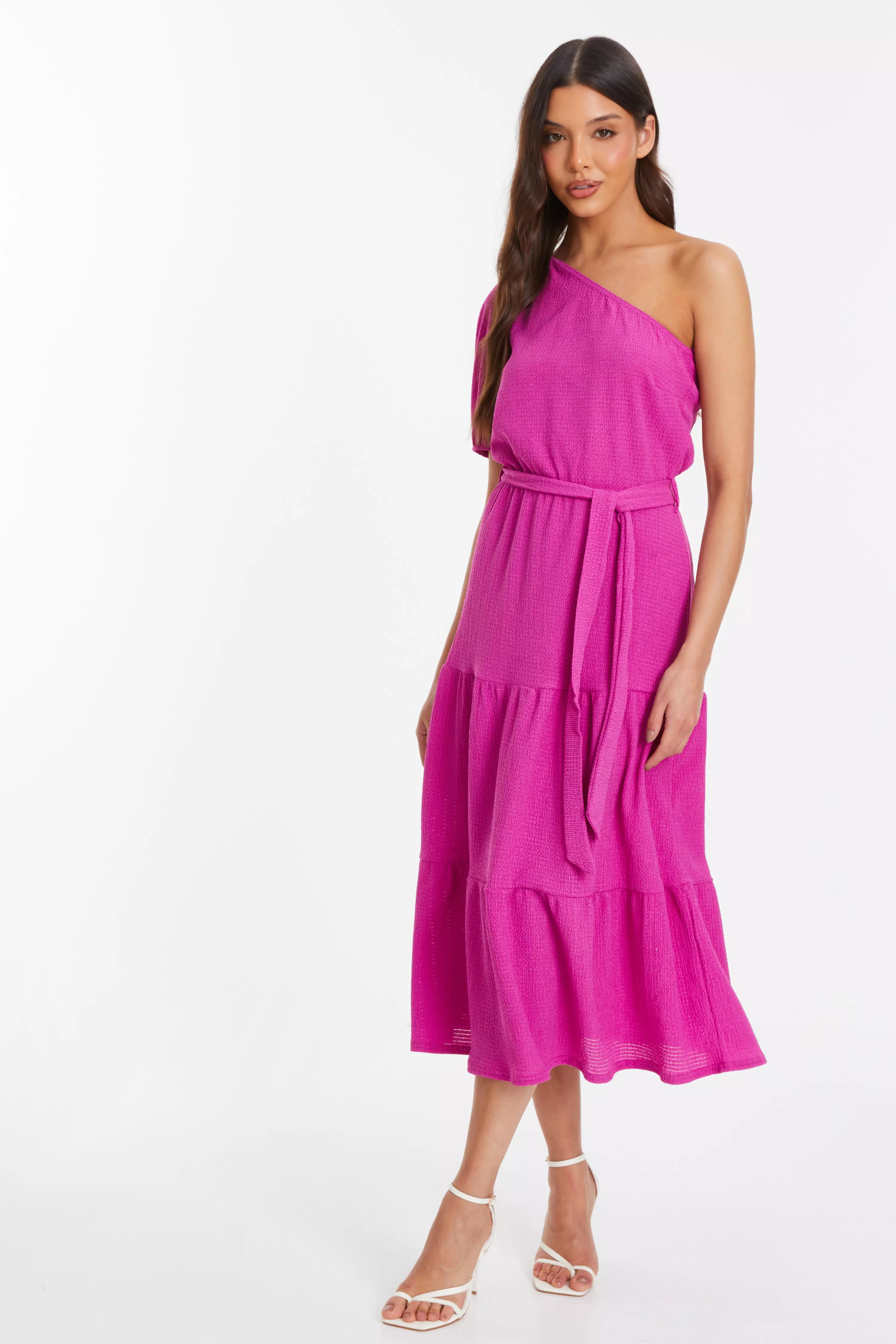 Pink One Shoulder Midi Dress