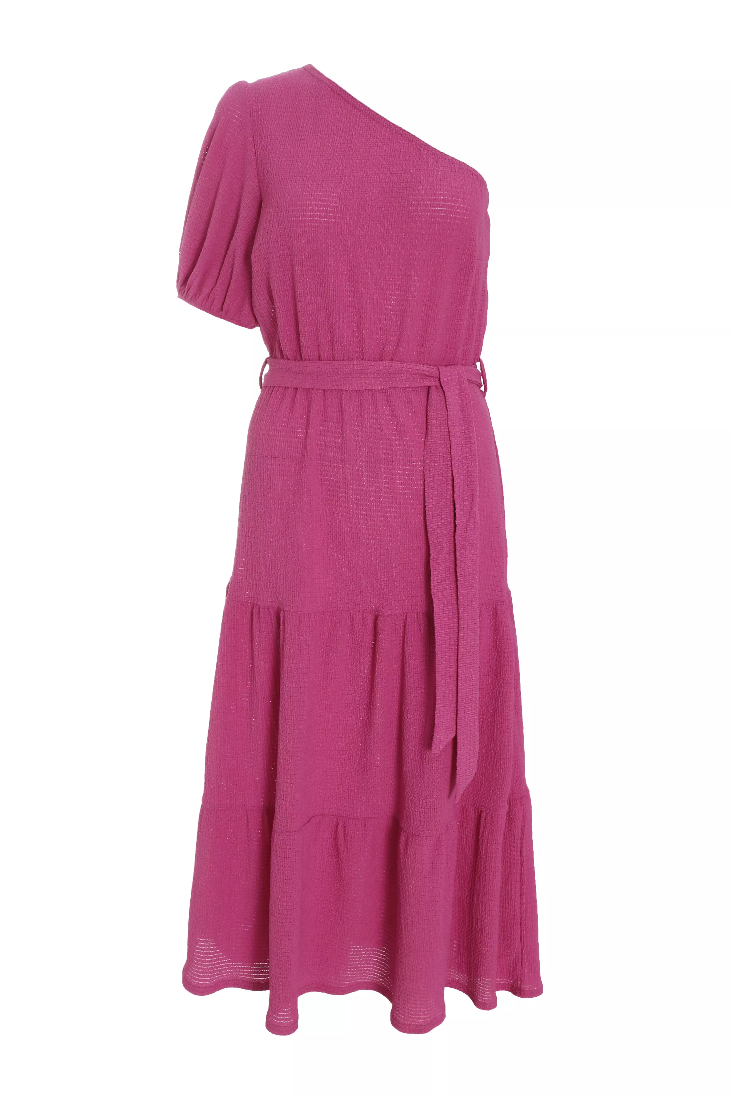 Pink One Shoulder Midi Dress